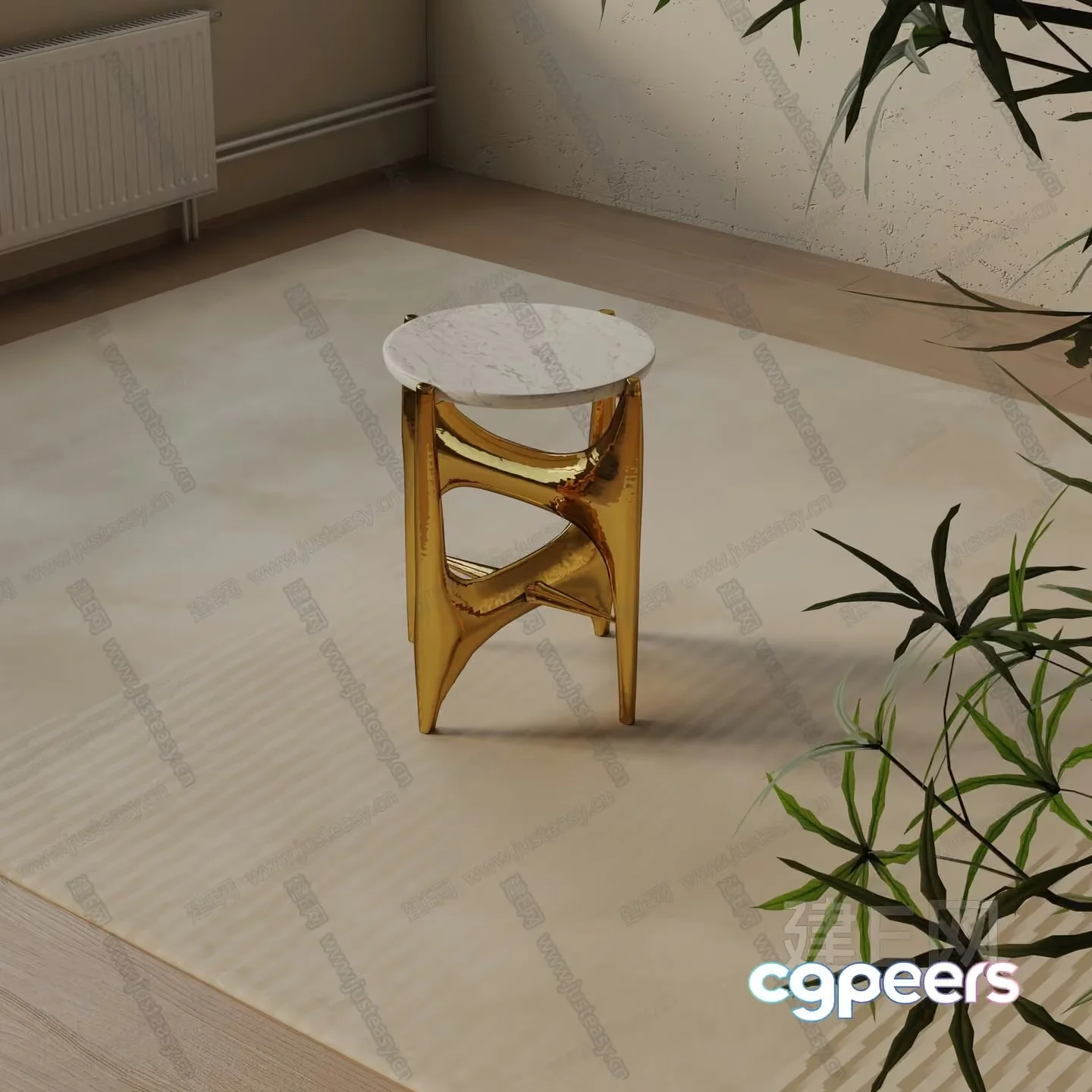 Modern Marble And Gold Table 3D Model – 19119 – VRAY Render