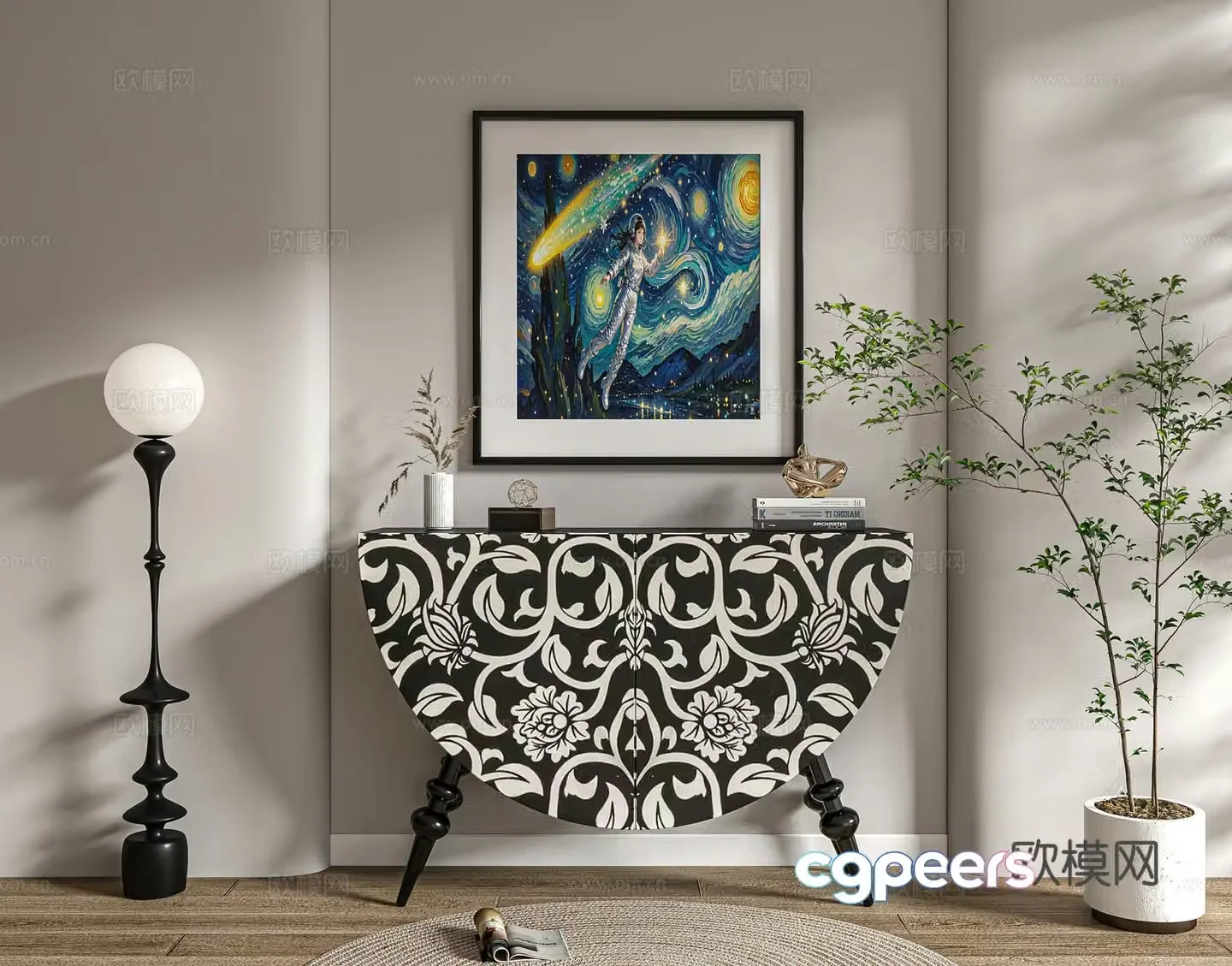 Medium retro style porch cabinet decorative cabinet 3D model