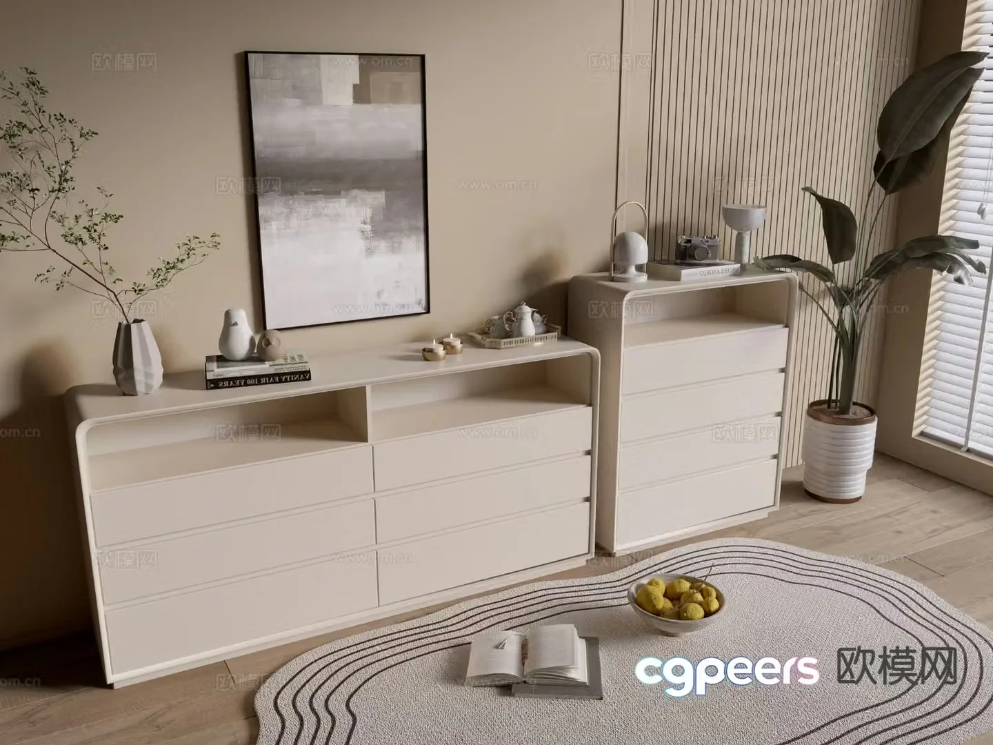 Cream style cabinet entrance cabinet drawer cabinet 3D model