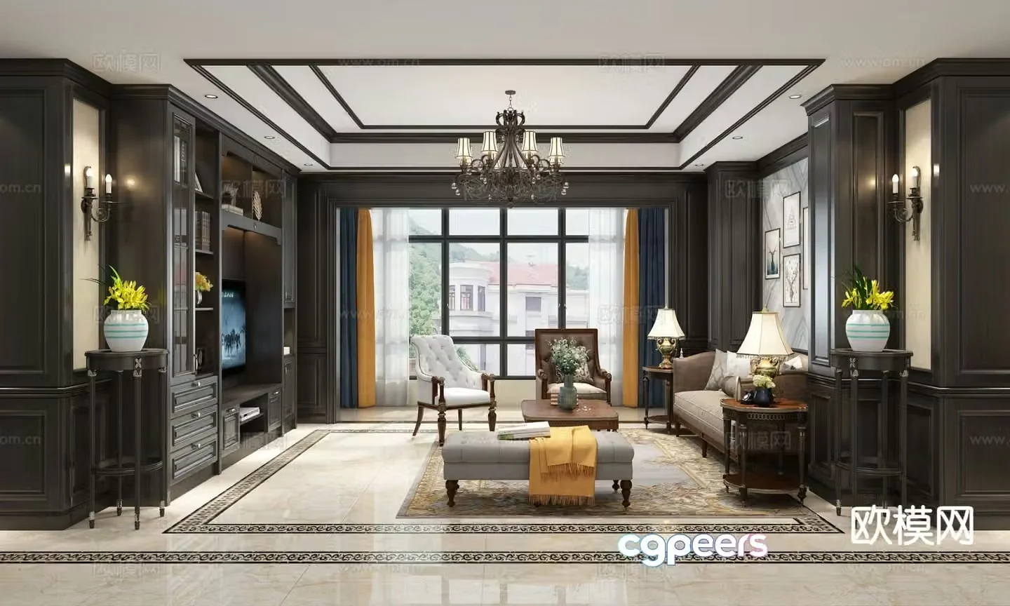 American living room kitchen 3d model