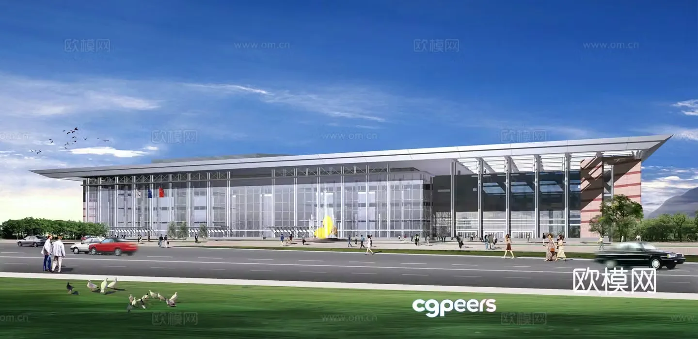 Modern multi-story public building building 3d model
