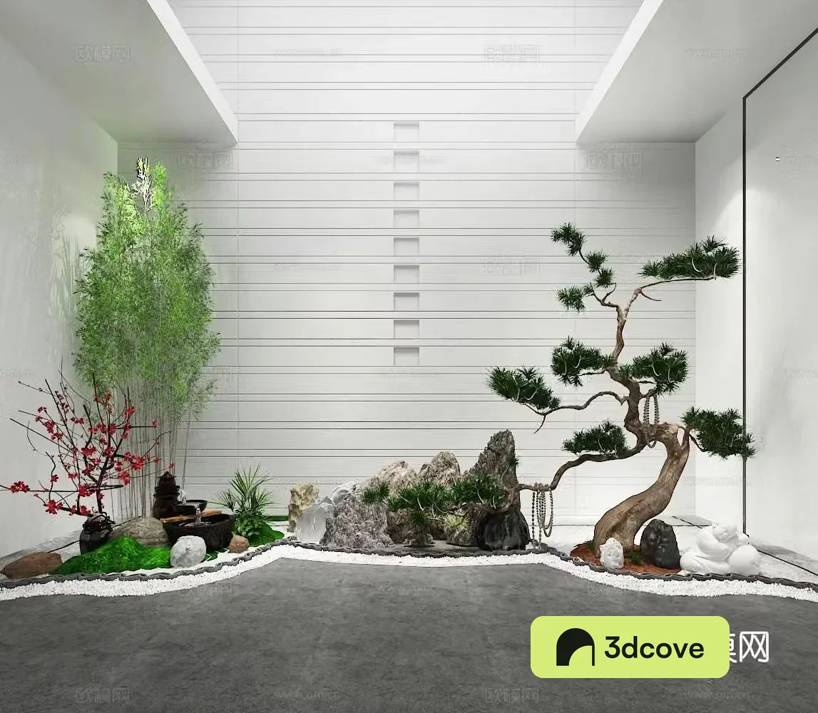 Chinese style indoor landscape garden scene gardening sketch