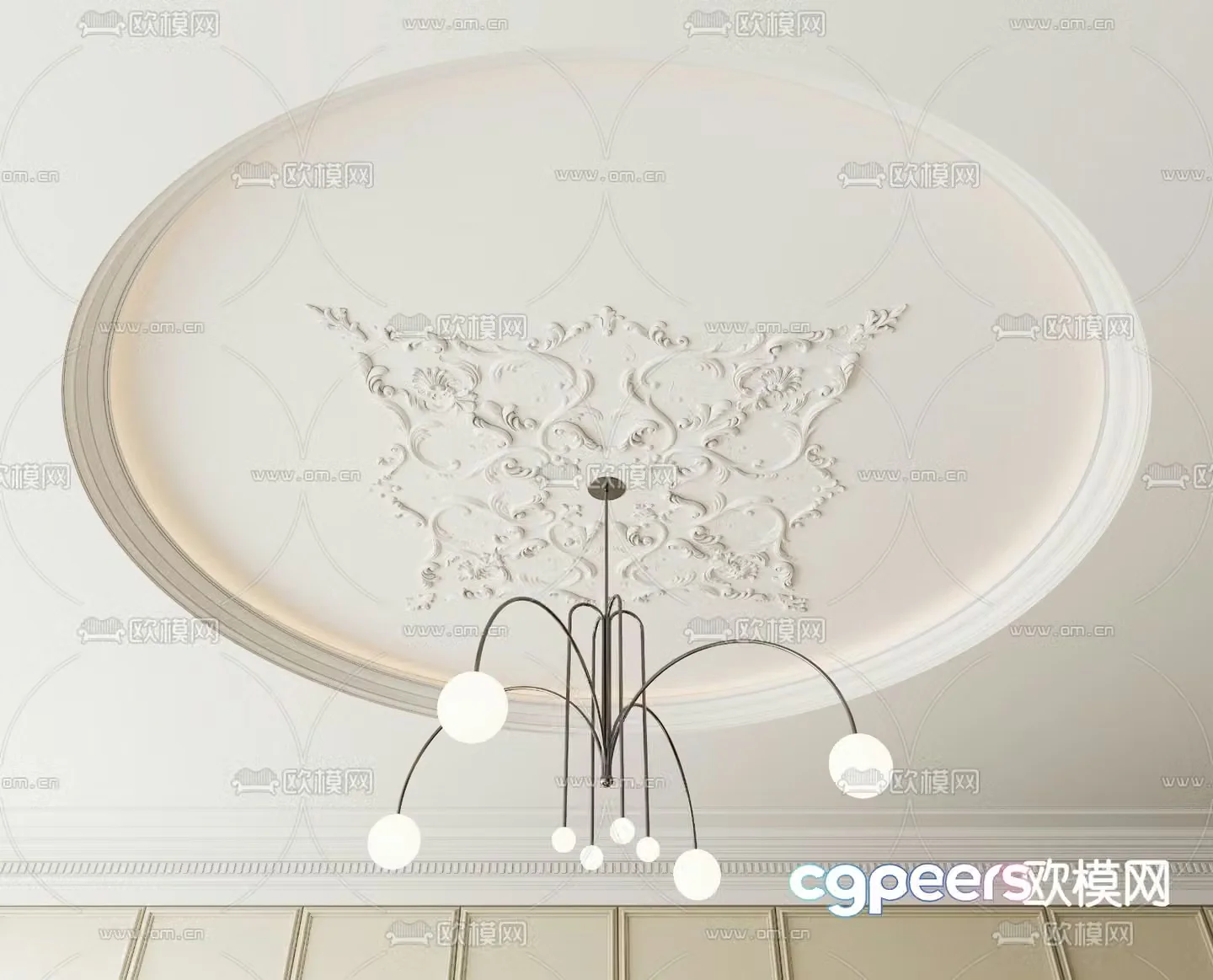 French lamp plate round ceiling 3D model