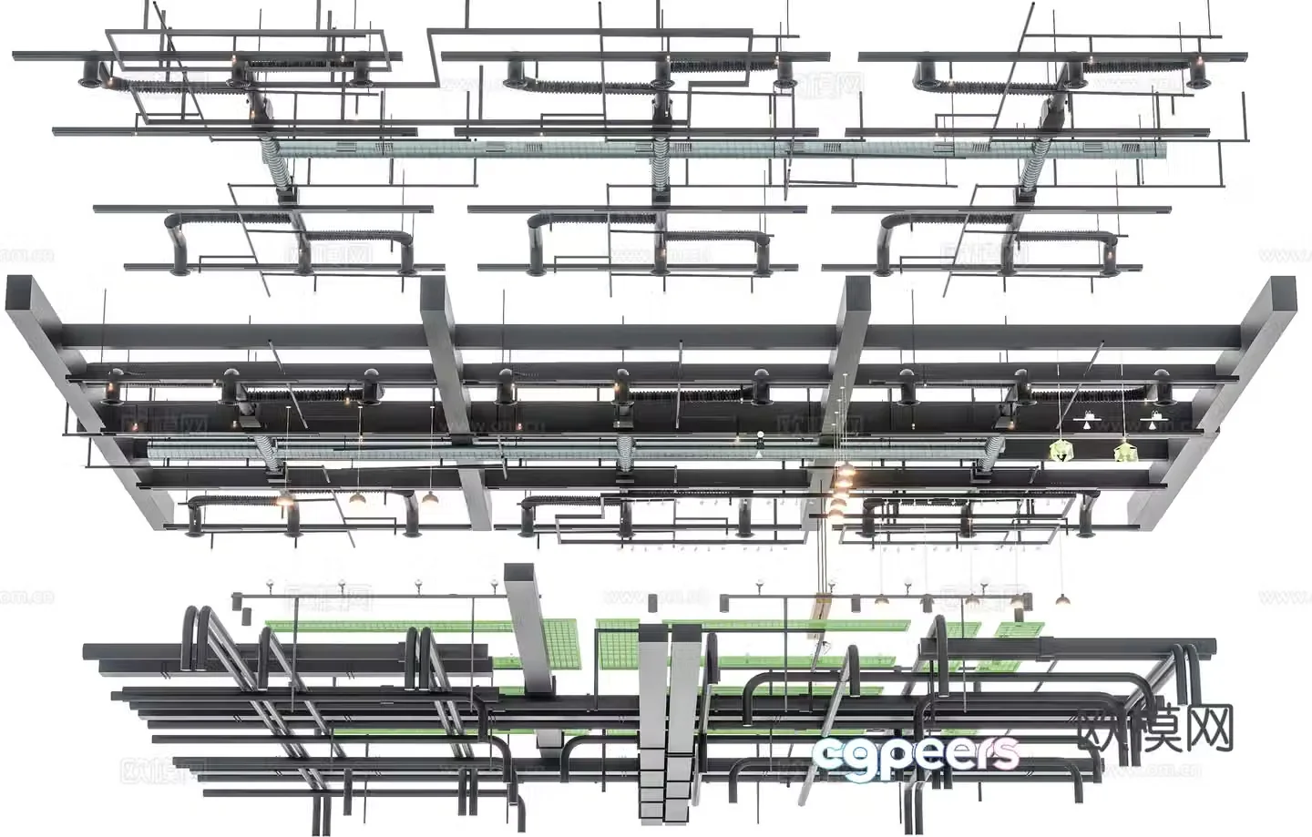 Industrial ceiling Office industrial pipeline parts Industrial pipeline parts ceiling Fan coil 3D model