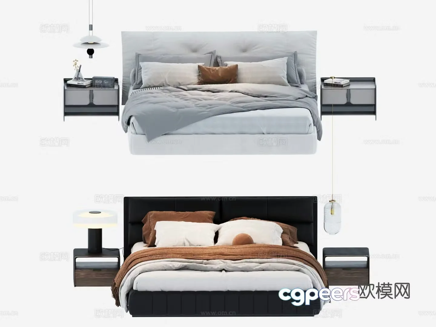 Modern double bed with headrest leather bed 3D model