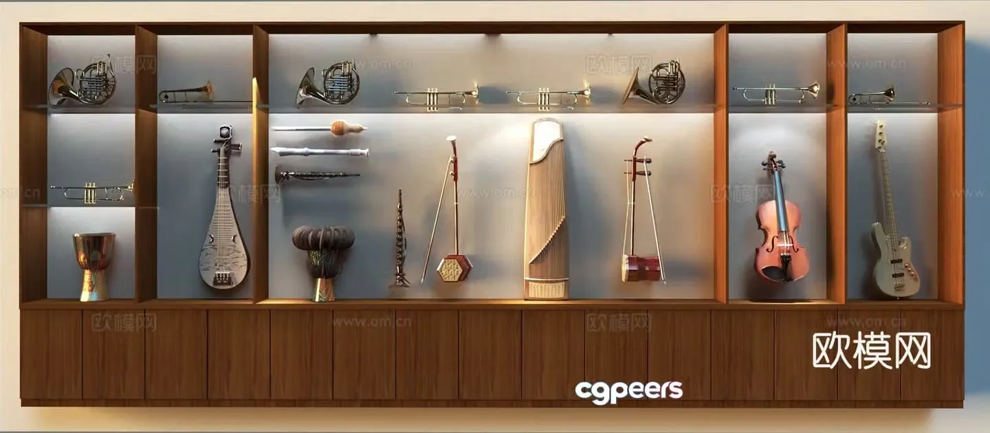 Musical instrument showcase display rack 3d model