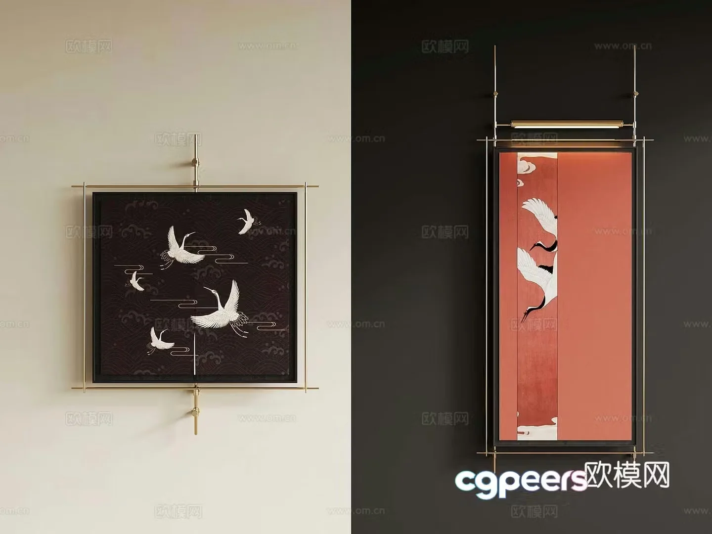 New Chinese style paintings wall decoration 3D model