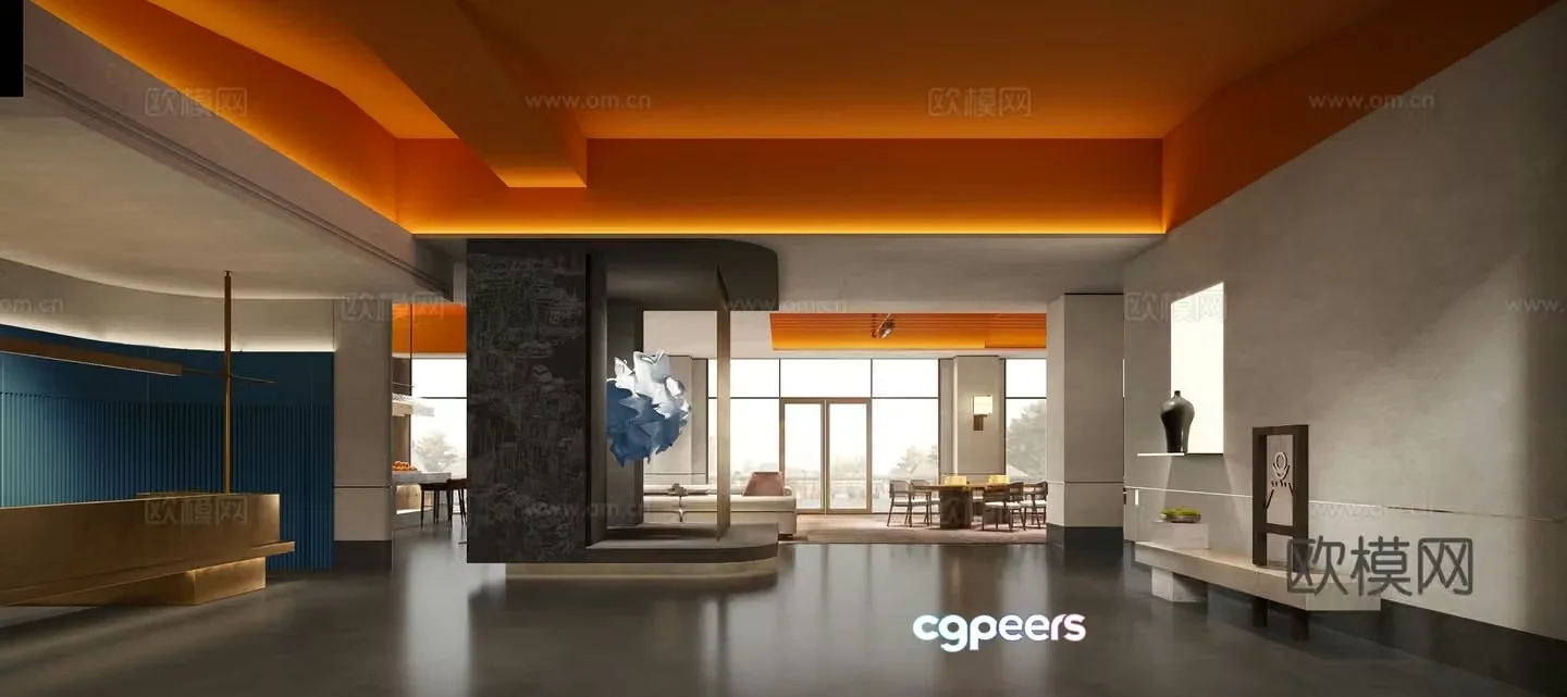 Sales office front desk lobby negotiation water bar area 3D model