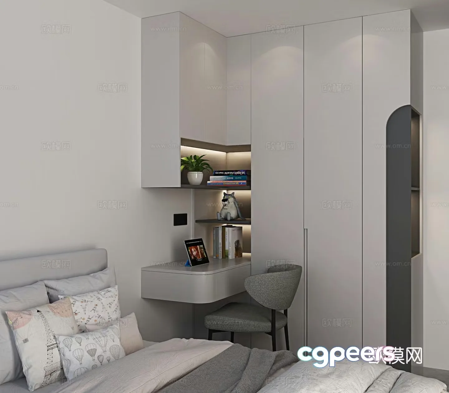 Modern wardrobe Desk integrated cabinet 3d model