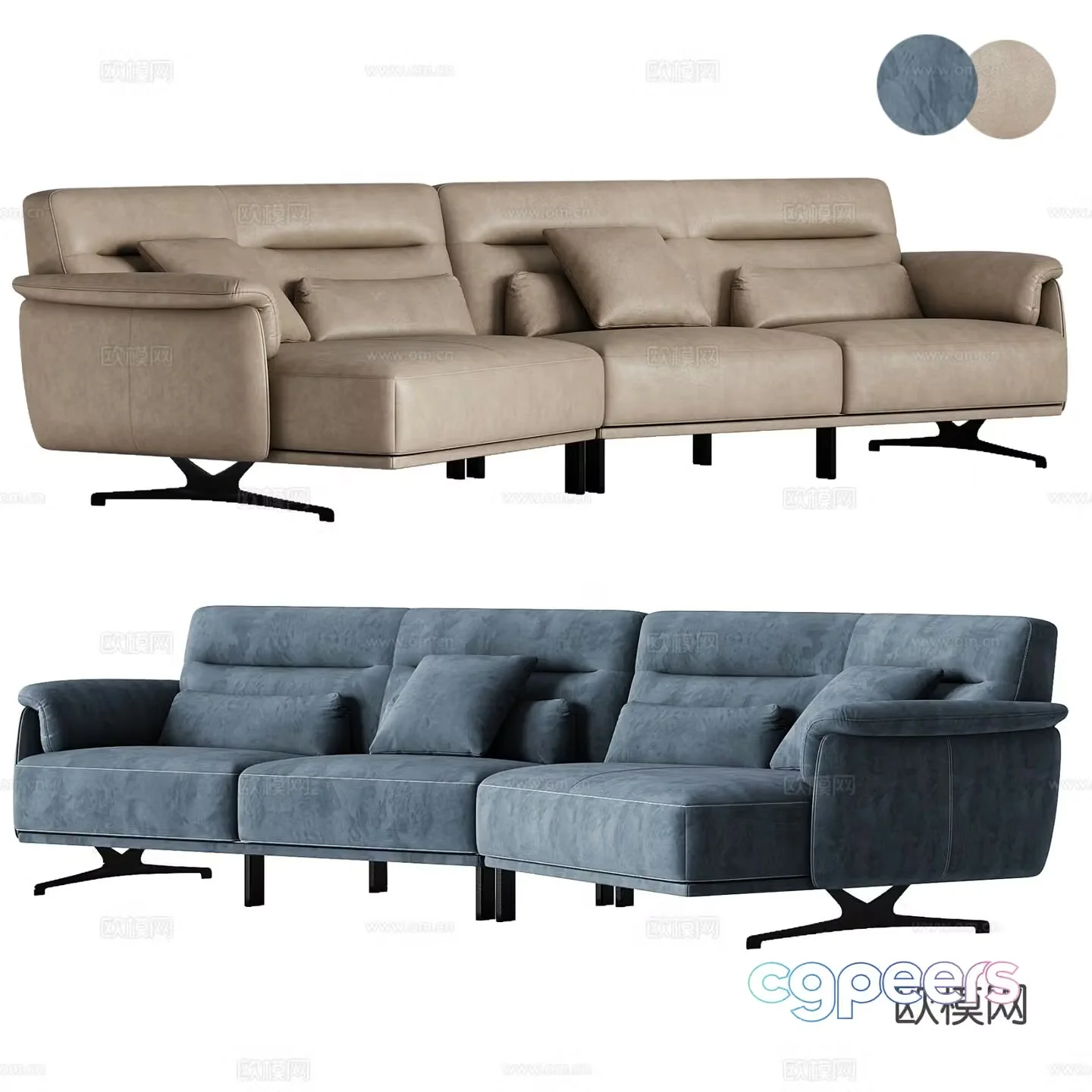 Modern three-seat sofa 3d model