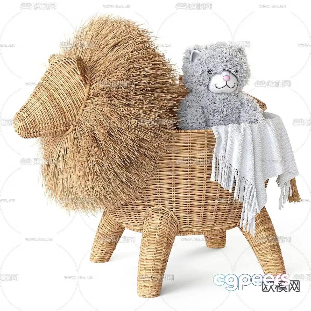rattan lion plush toy doll 3d model