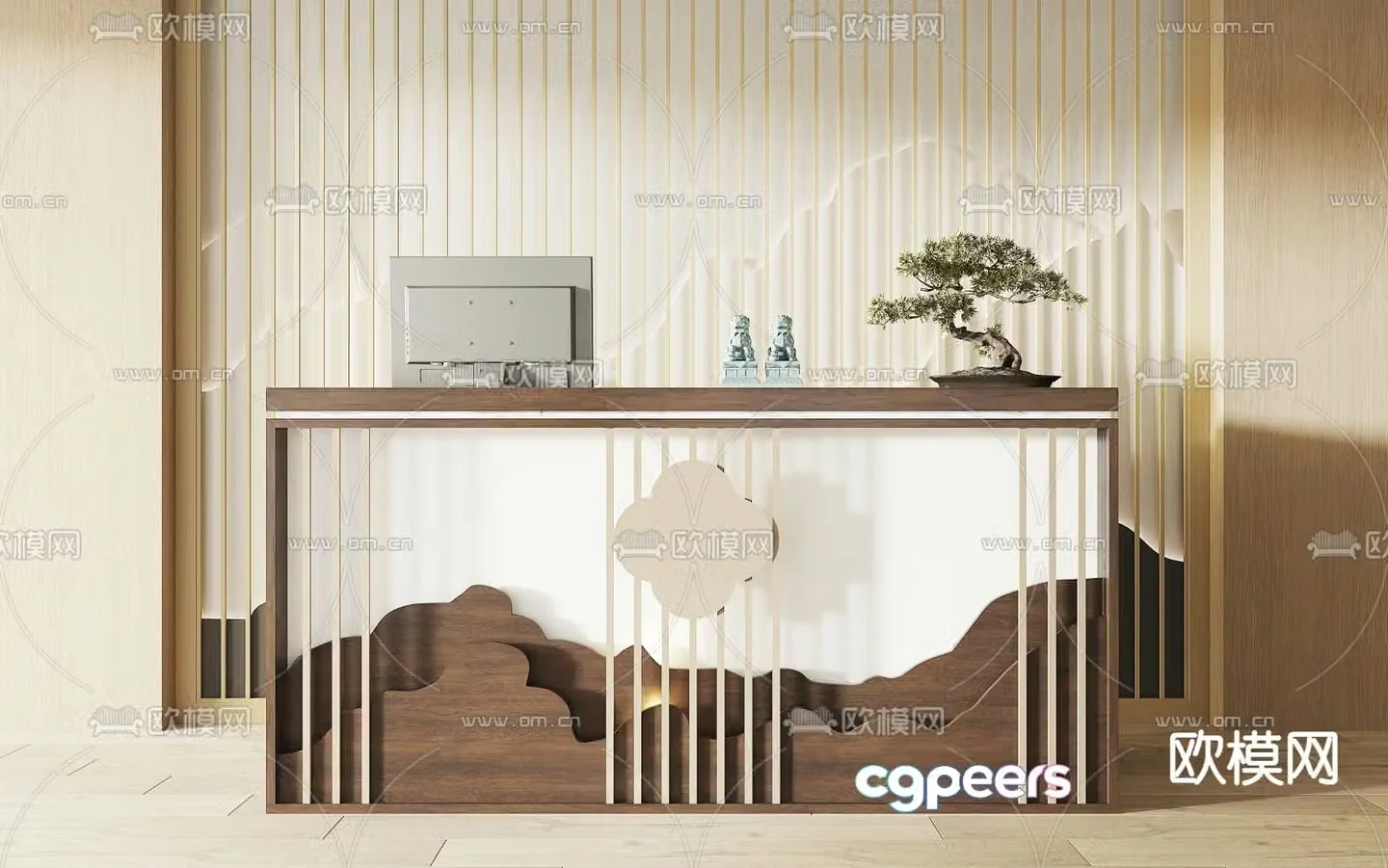 New Chinese style front desk service desk 3D model