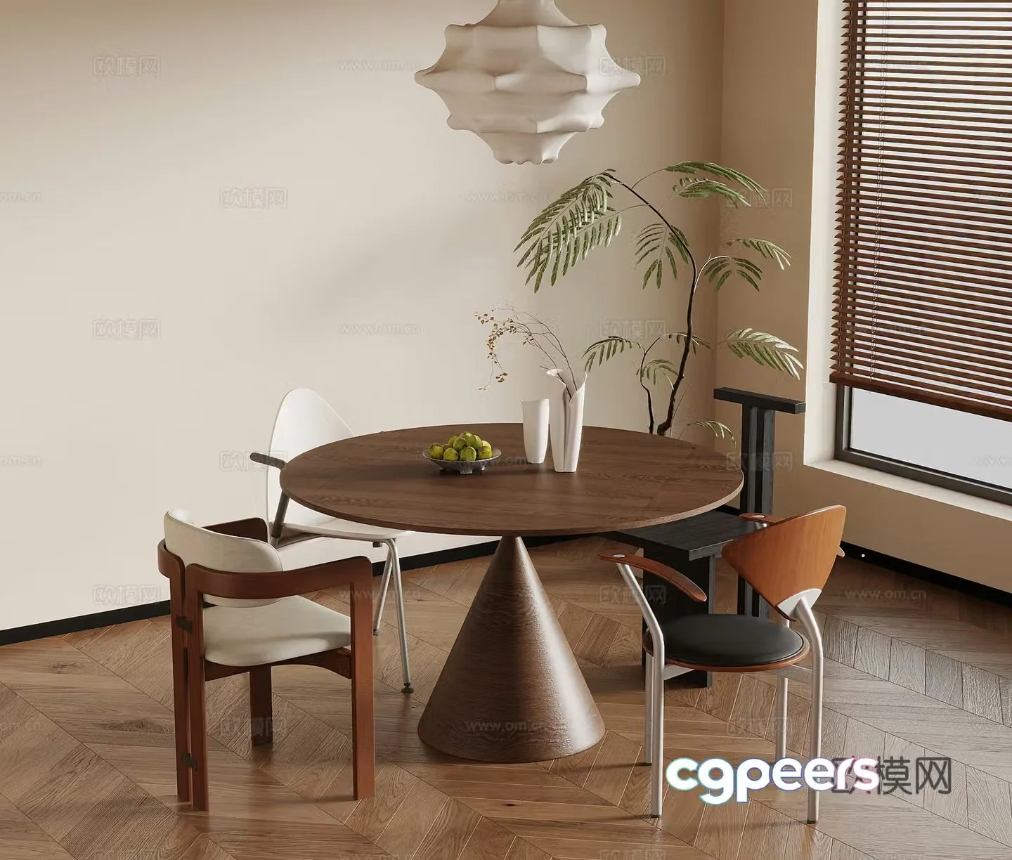 Medium style dining table and chair 3D model