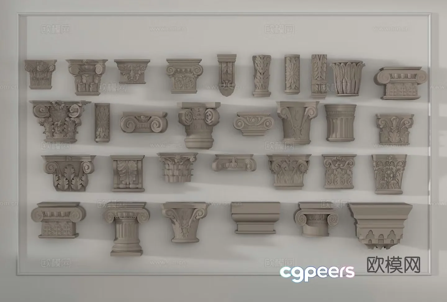 Modern column carved column plate capital 3D model