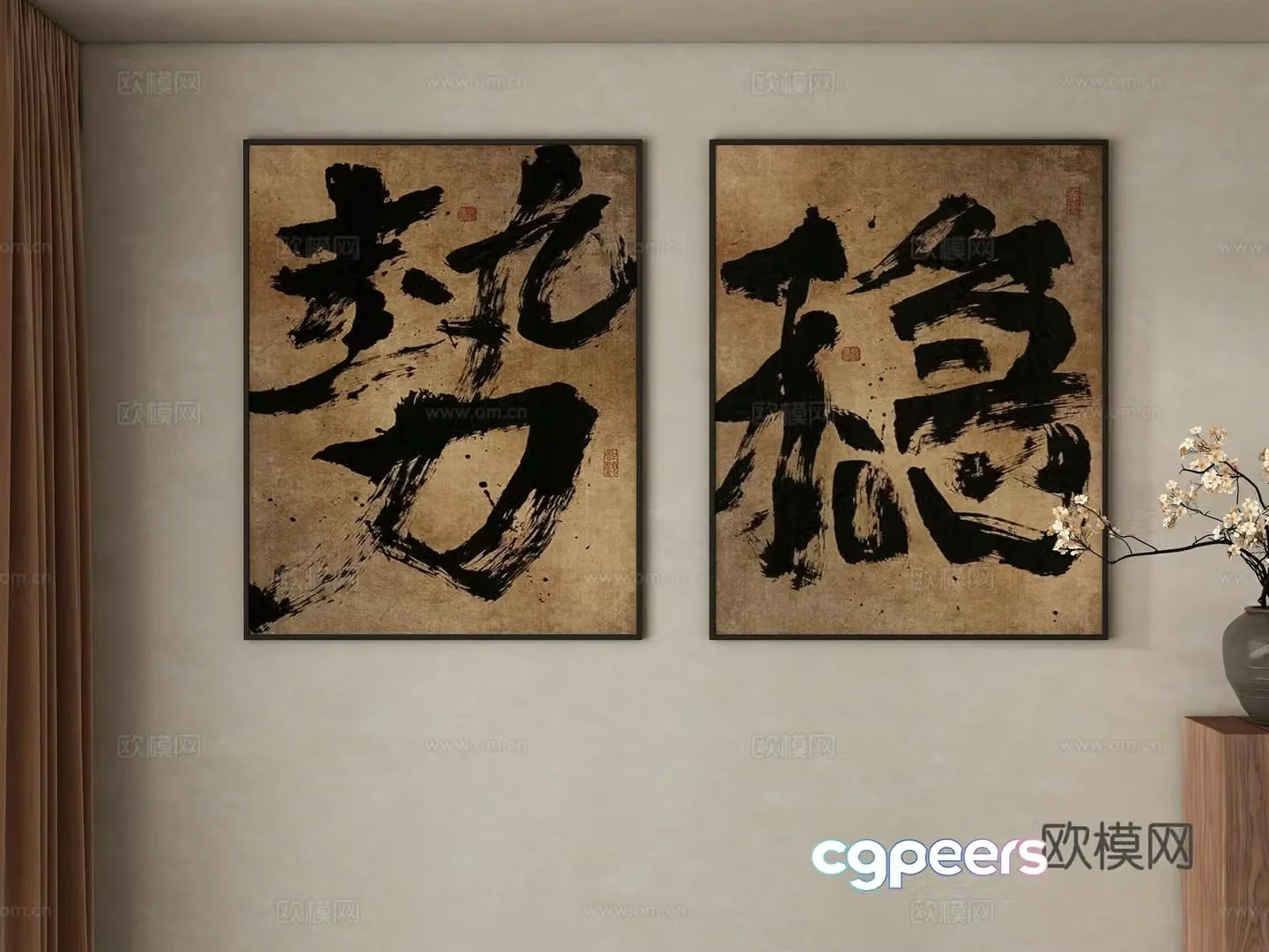 calligraphy and painting hanging painting decorative painting 3d model