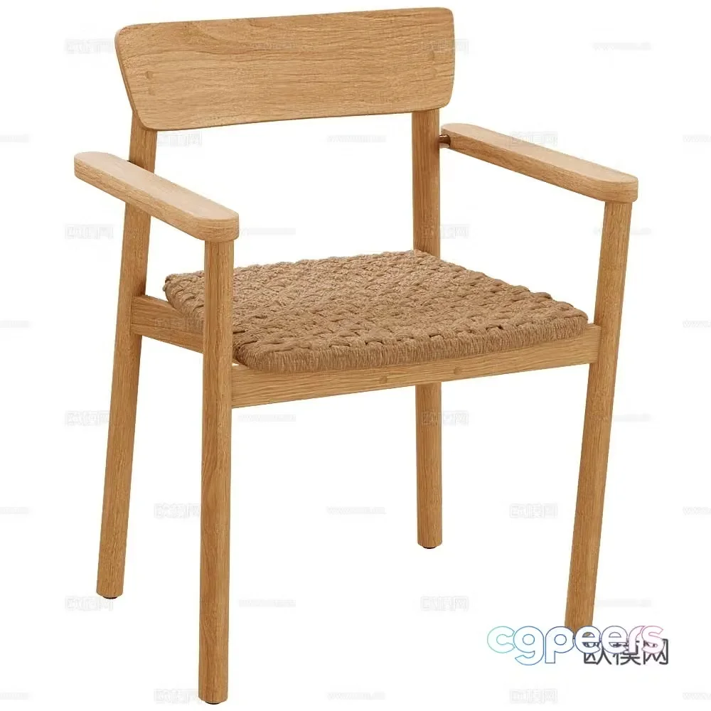 Traditional modern single chair Log dining chair Fabric dining chair Armchair 3d model