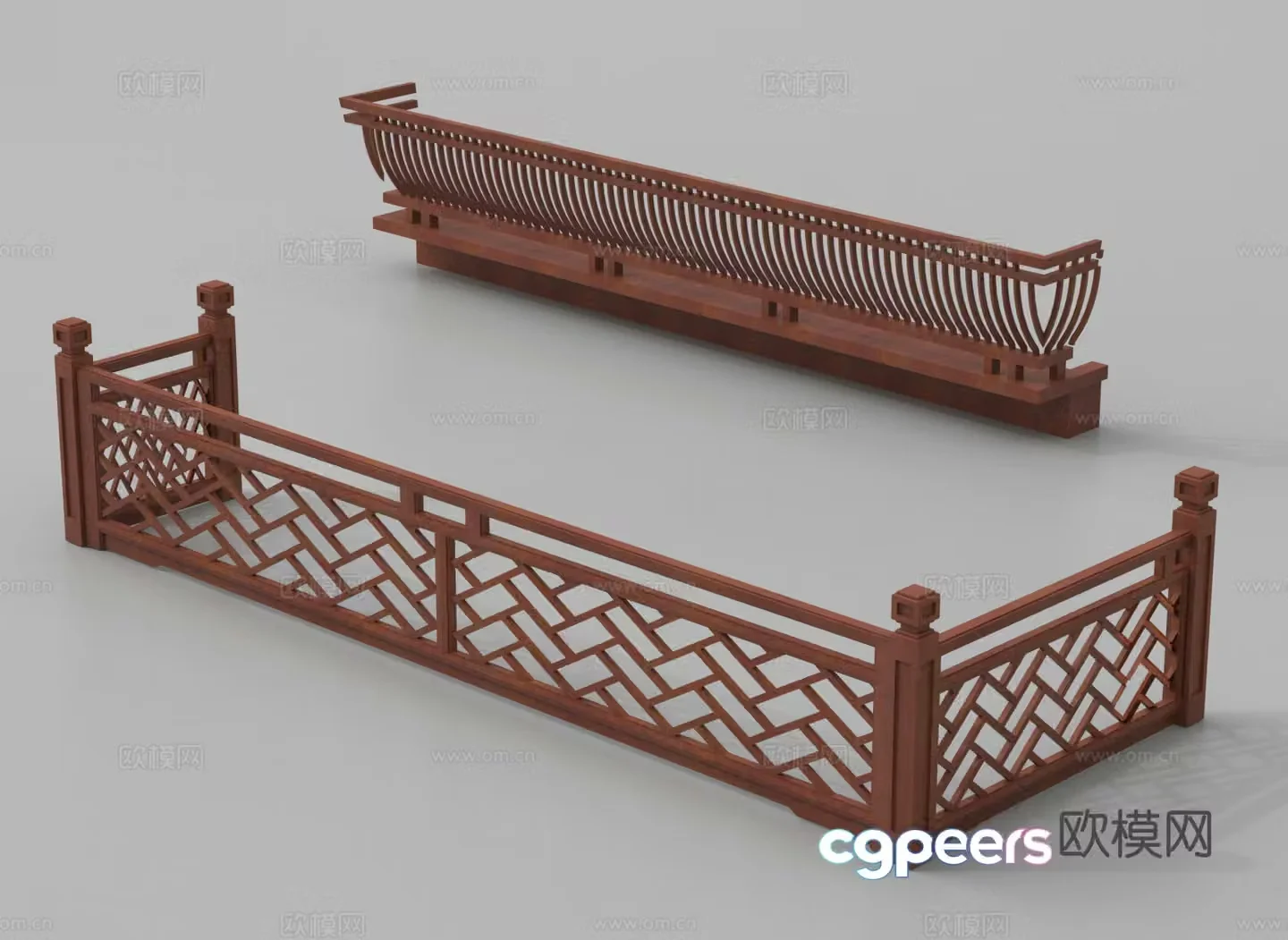 Wooden railings River railings Pavilion guardrails Fence 3d model