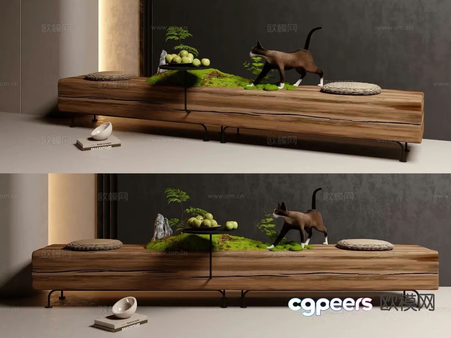 Wabi-Sabi Landscape Seat Old Wooden Bench Shoe Changing Bench 3D Model