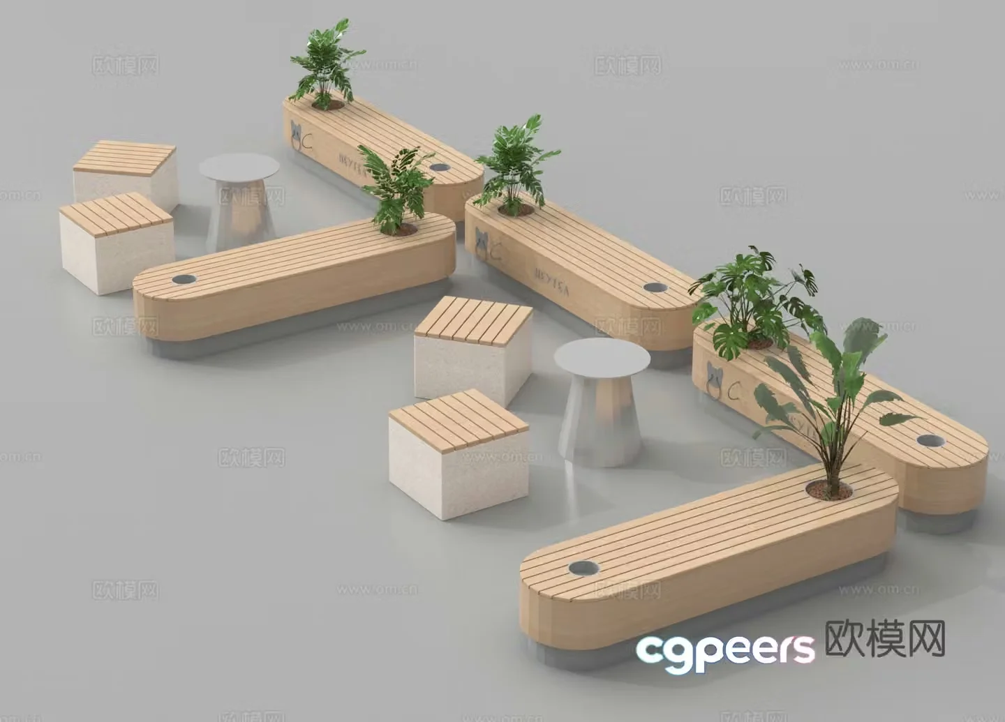 Public seats outdoor seats leisure tables and chairs landscape seats 3d model