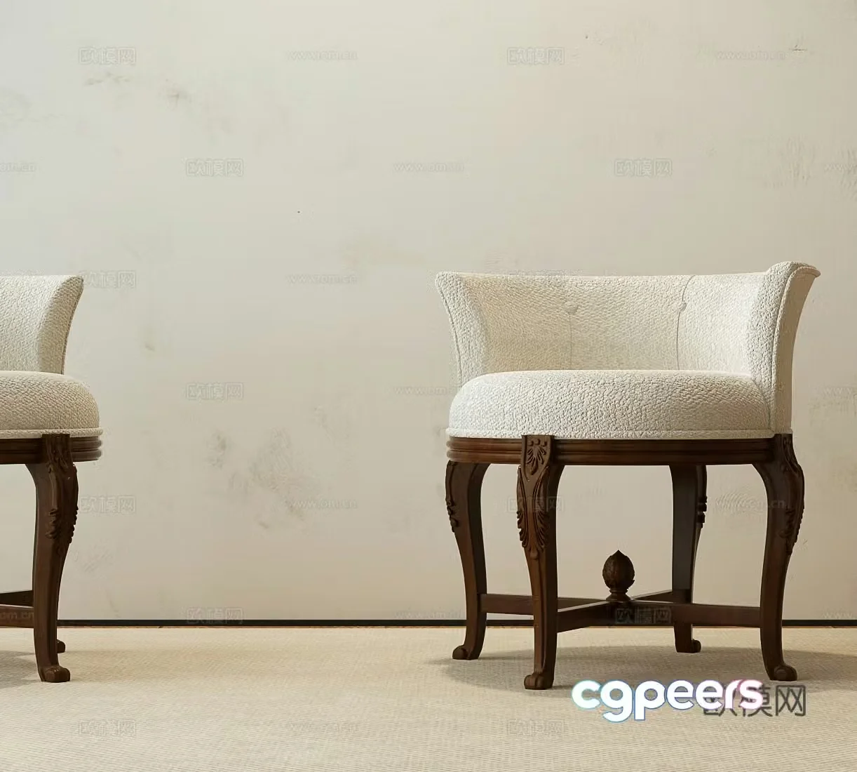 American casual chair American makeup stool American decorative stool 3D model