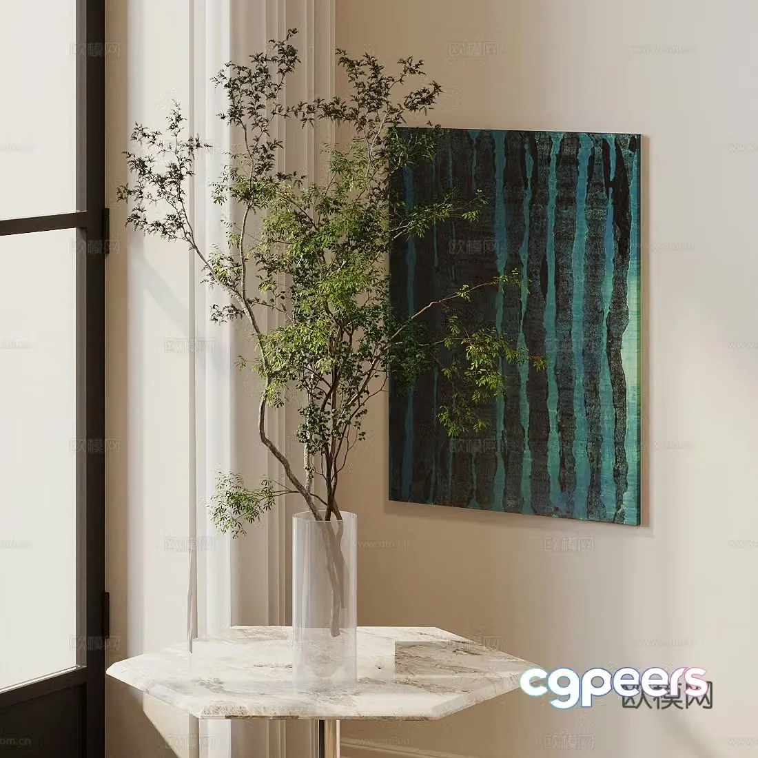 Modern flower art Indoor landscape flower art Fake flower immortal flower Living room dining table vase ornament Vase 3D model