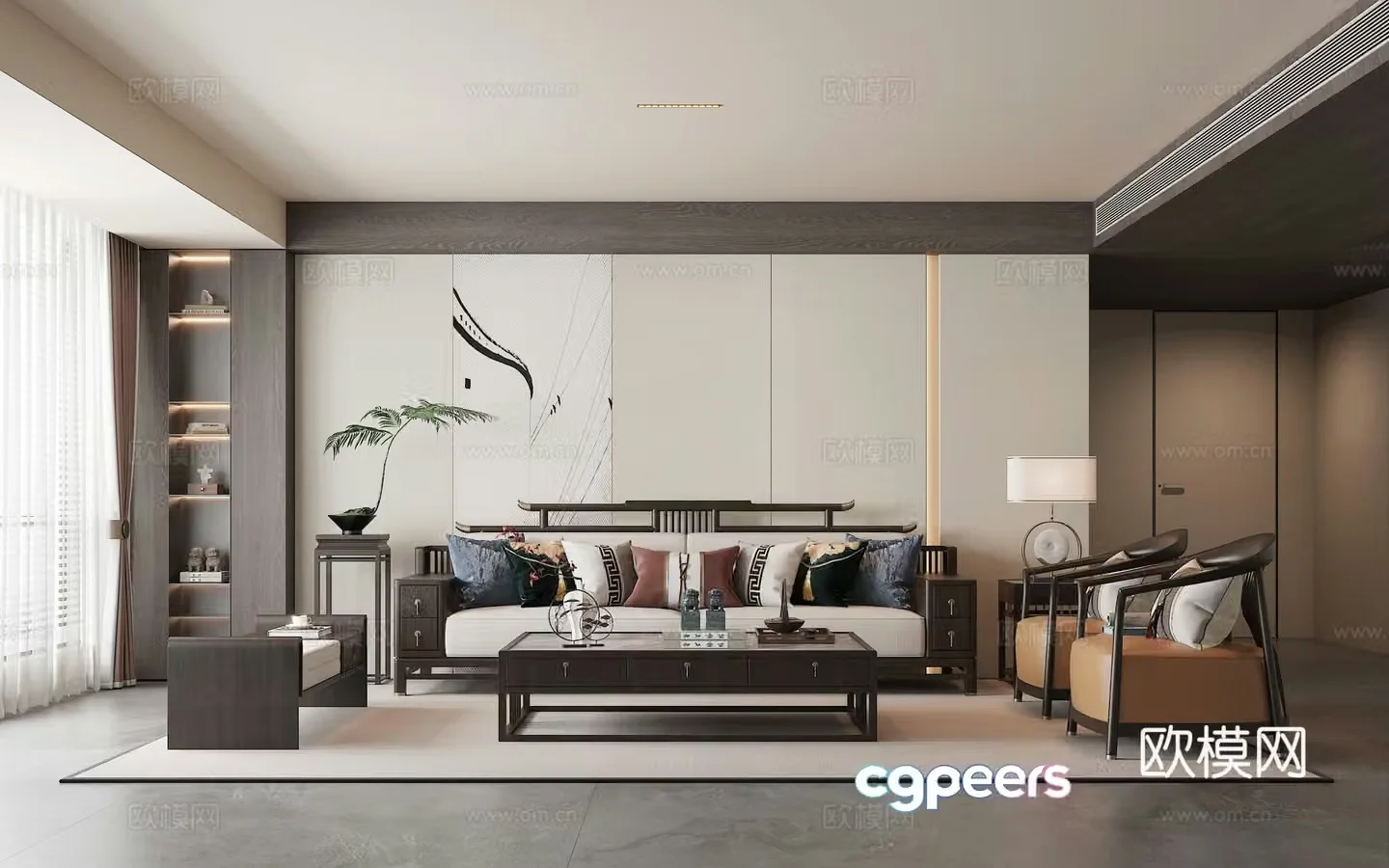 New Chinese style living room living room without lights new Chinese style sofa sofa background 3d model
