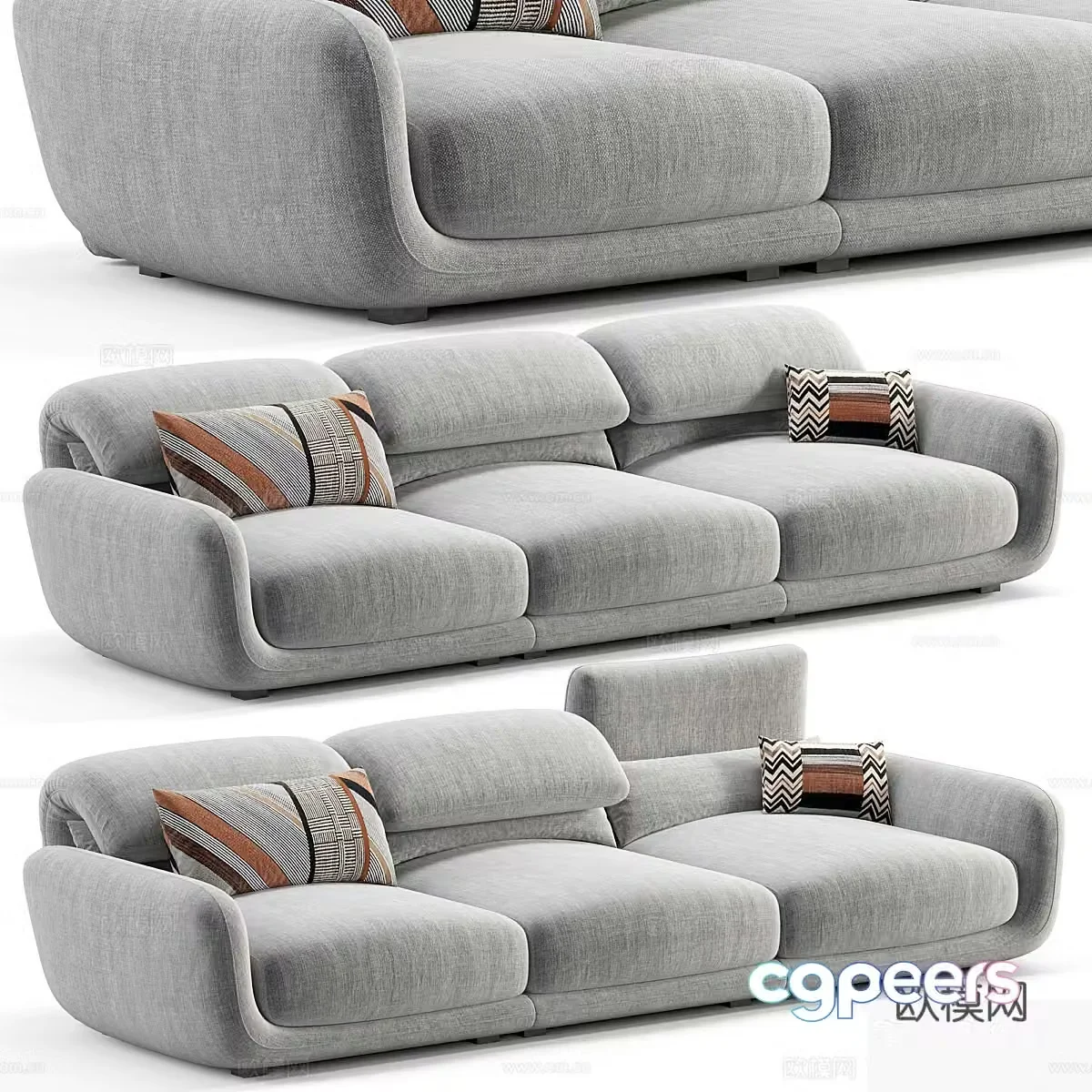 Simple sofa light luxury three-person sofa fabric sofa fabric three-person sofa fabric multi-person sofa 3D model