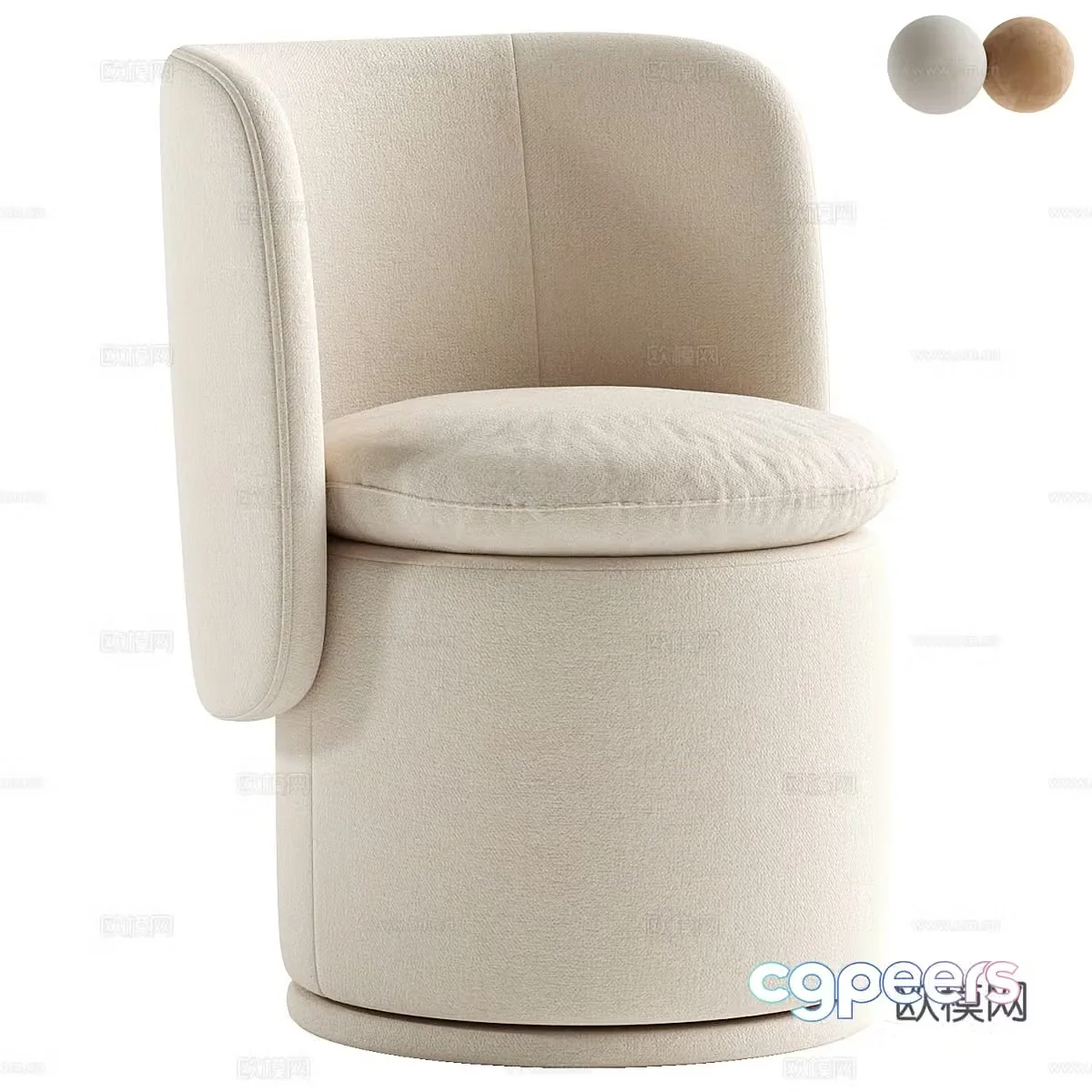 Modern cream style fabric single chair 3d model