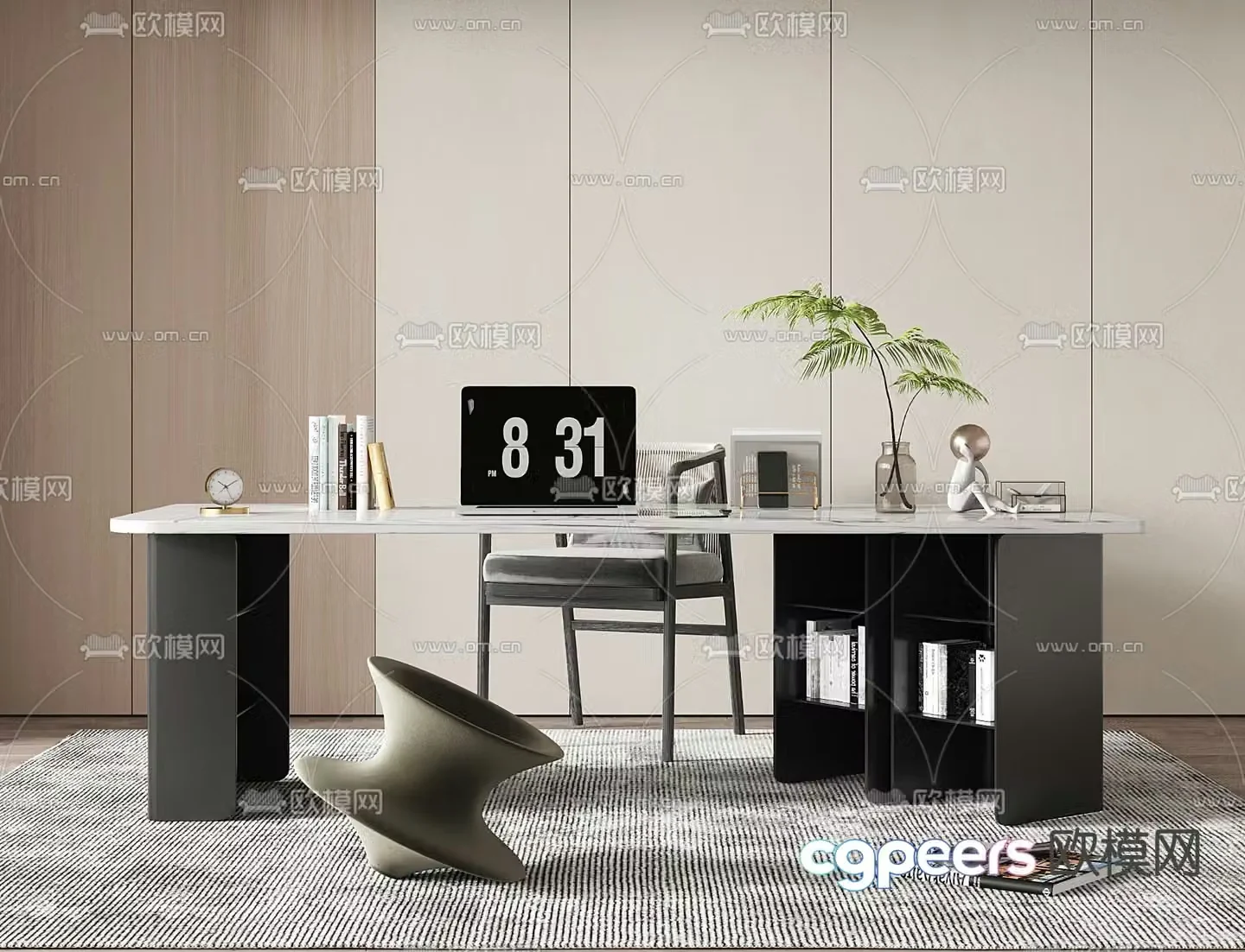 modern desk office desk 3d model