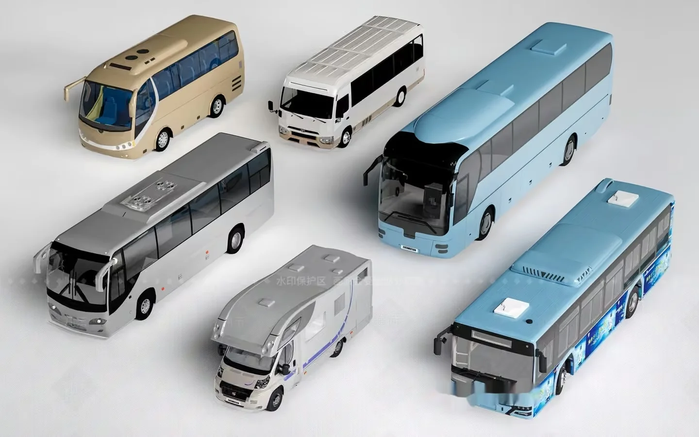 Several Buses 3D Model – 3872 – VRAY Render