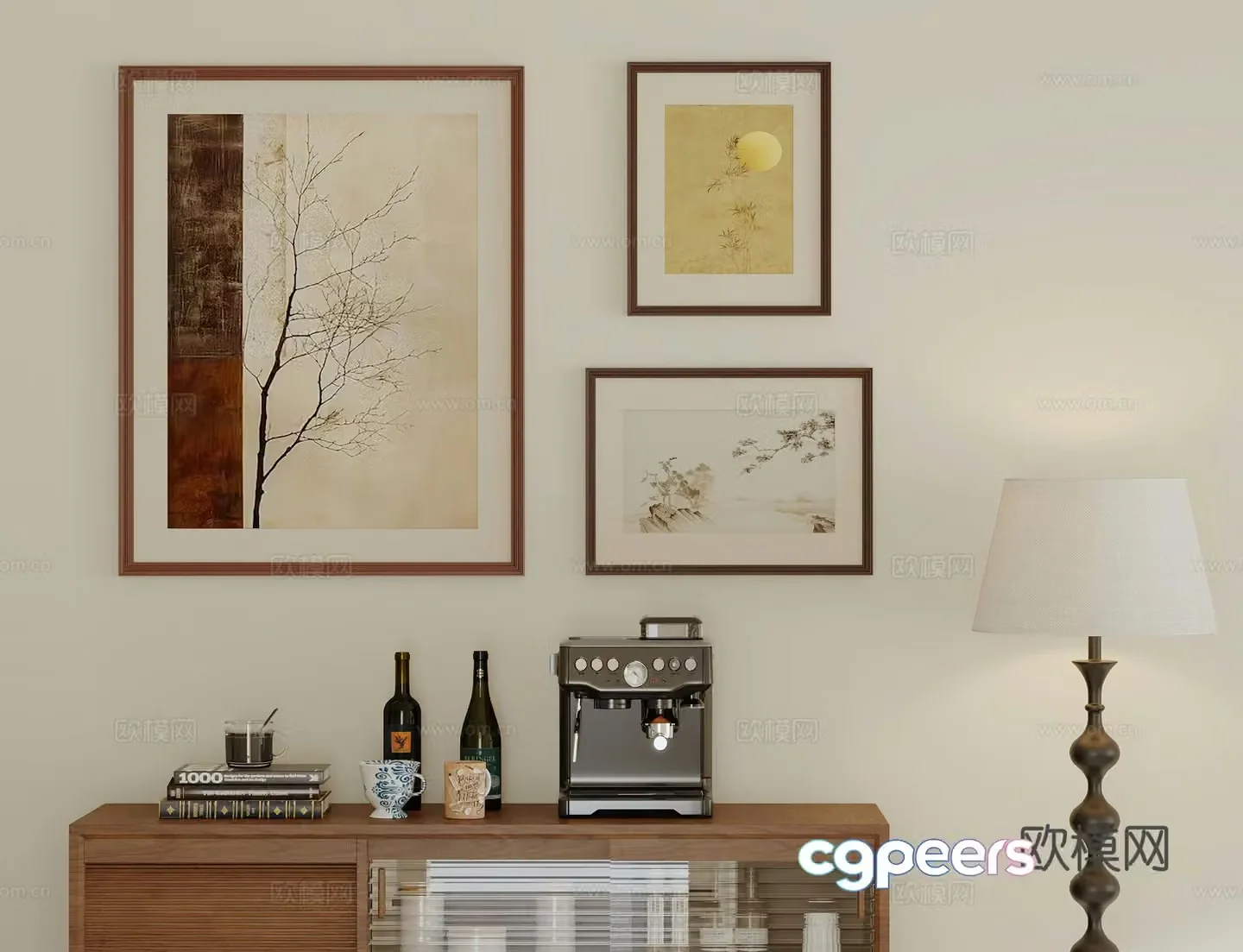 New Chinese style 3D model of Zen hanging paintings