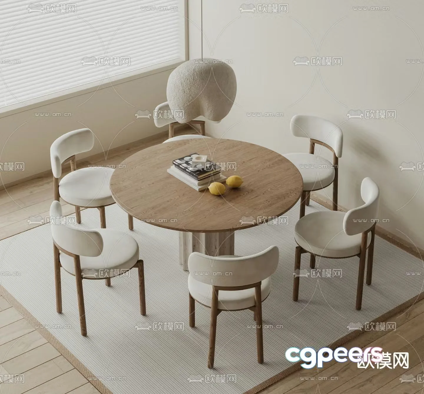 Nordic dining table and chairs round dining table 3d model