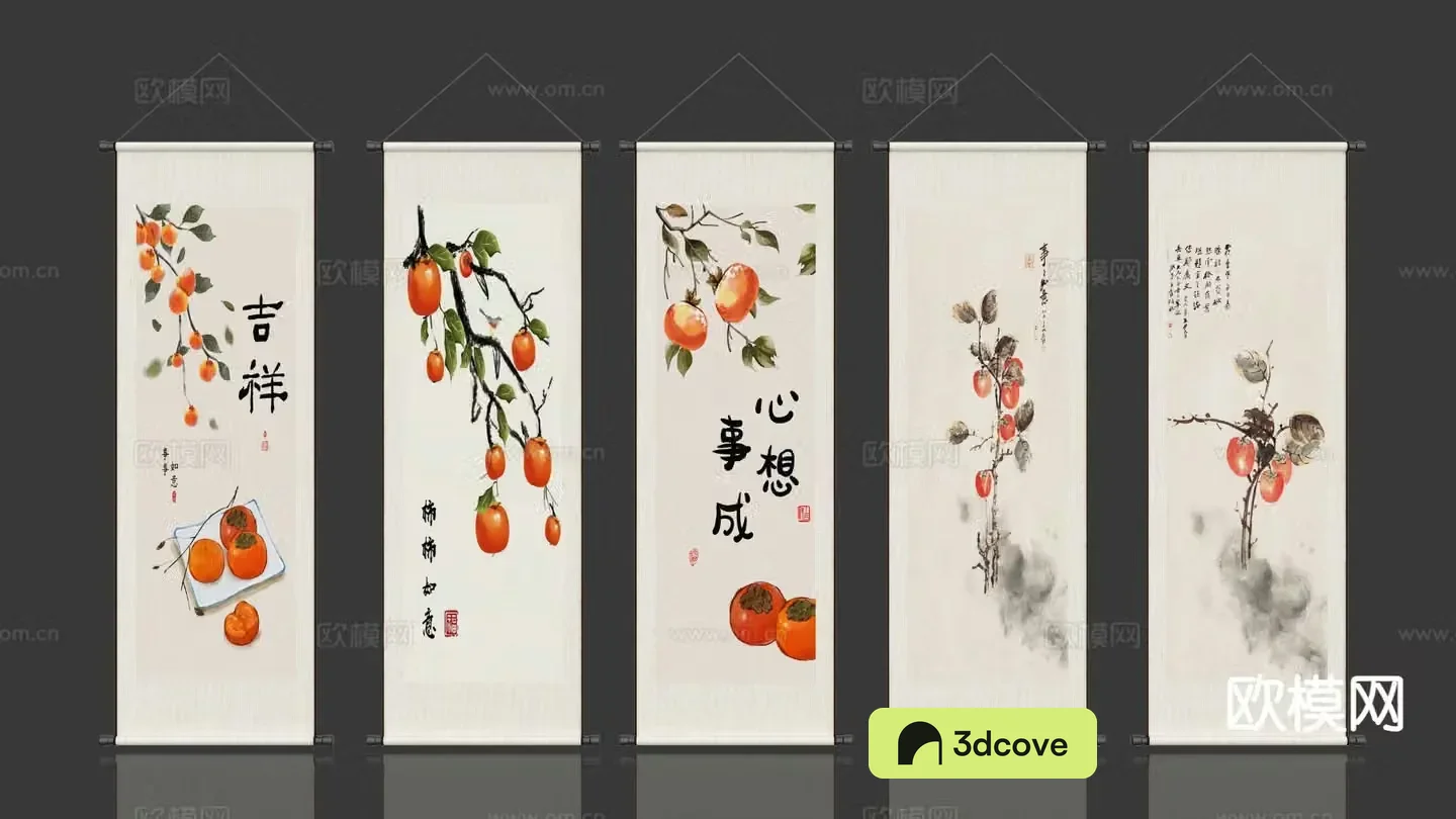 New Chinese scroll calligraphy and painting persimmon painting