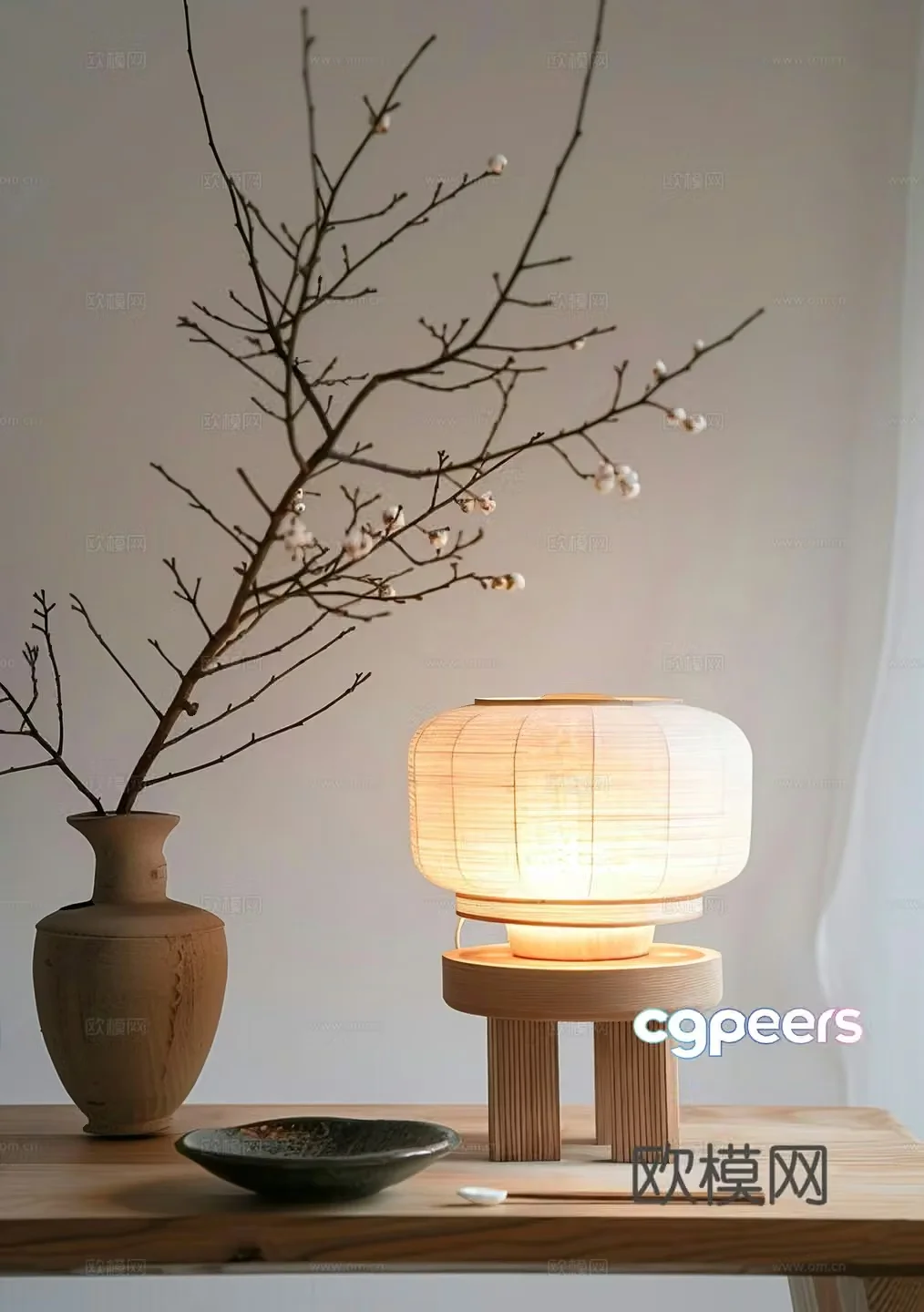 Wasabi log table lamp Wasabi table lamp Wasabi ornaments Middle-aged stem ornaments Small table lamp Middle-aged 3D model