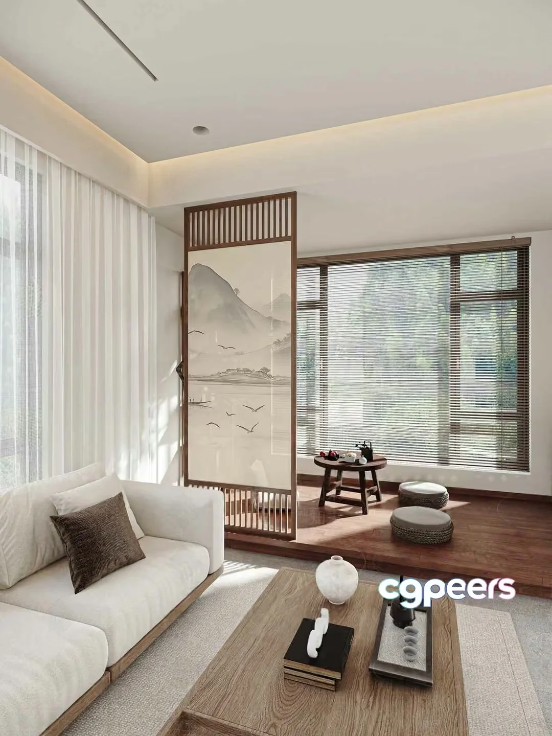 Modern Asian-Inspired Living Room 3D Model – 4936 – VRAY Render