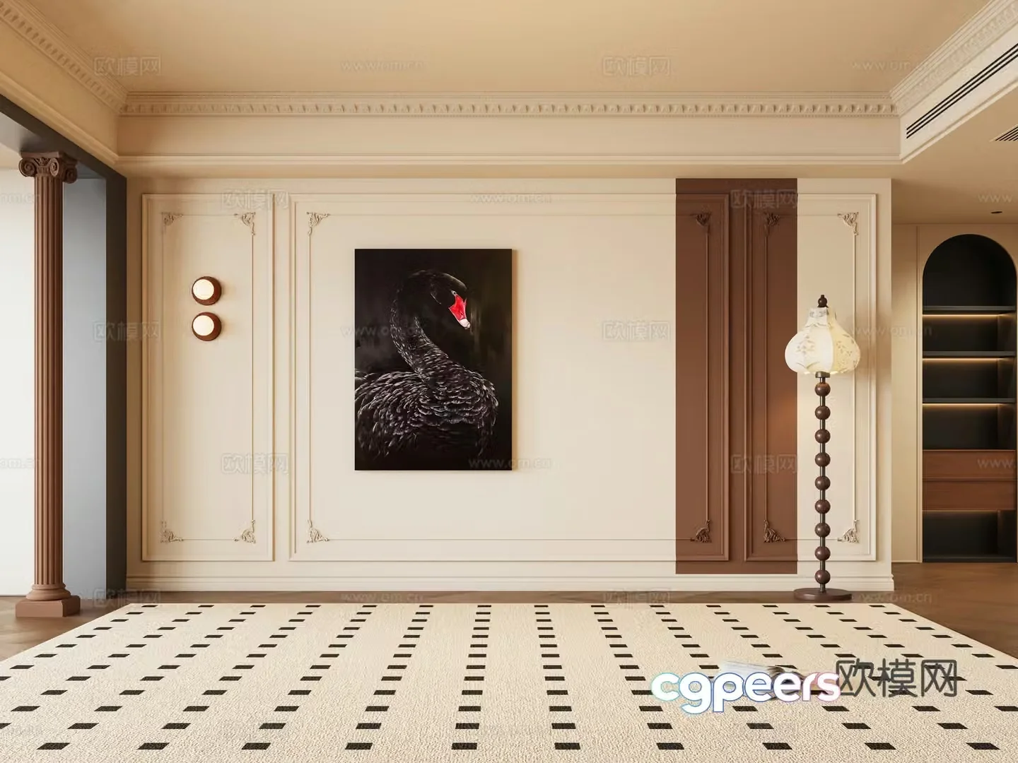 French retro sofa background wall 3d model