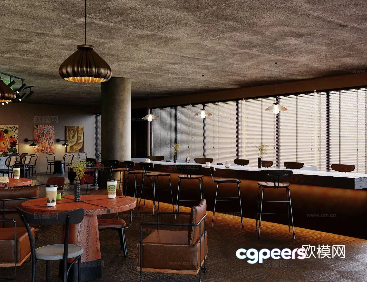 Middle style cafe cafe 3d model