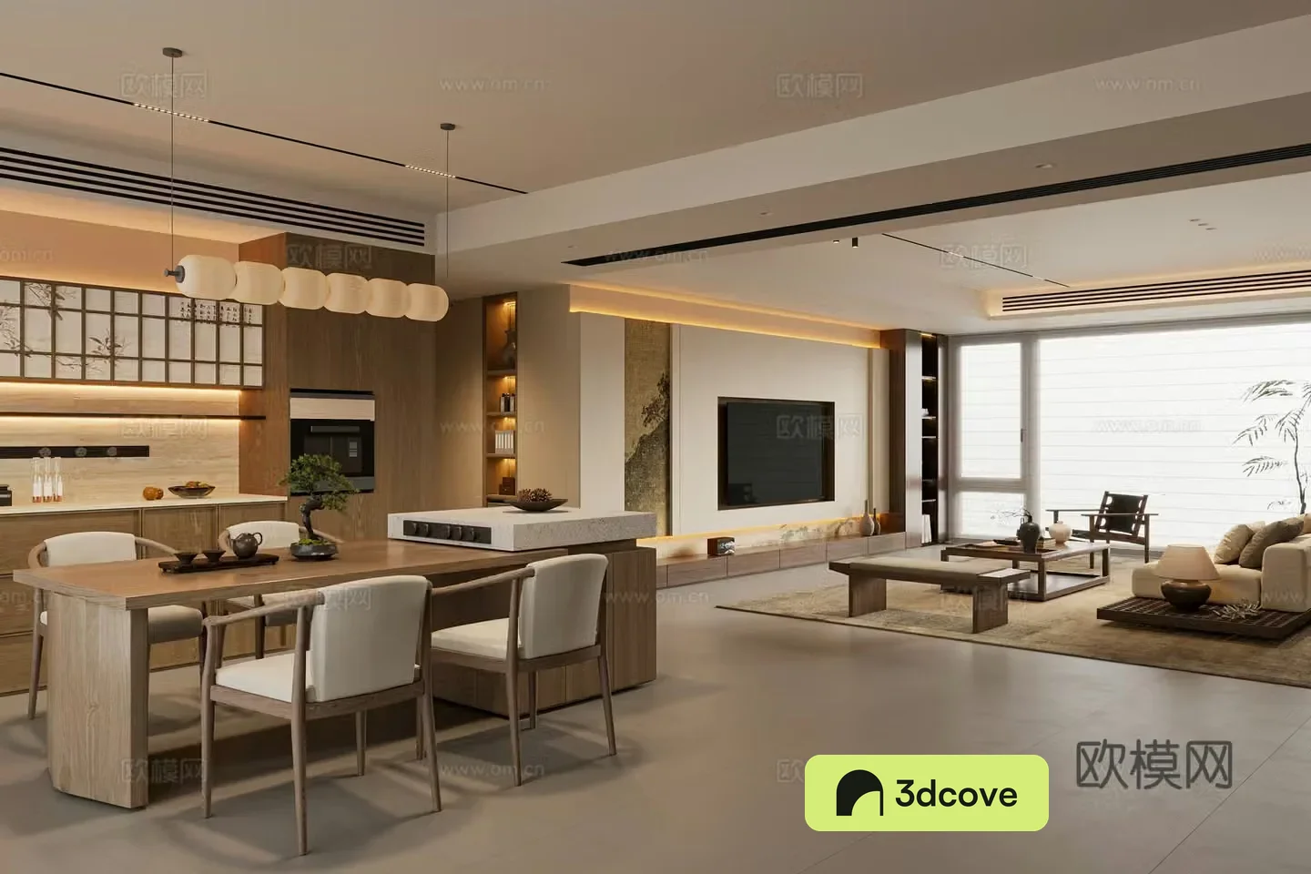 New Chinese style living and dining room New Chinese style island table sideboard sofa coffee table combination TV cabinet