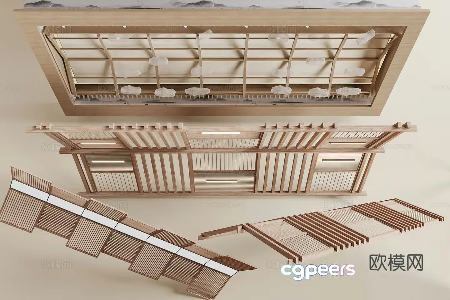 Modern wooden grille ceiling 3d model
