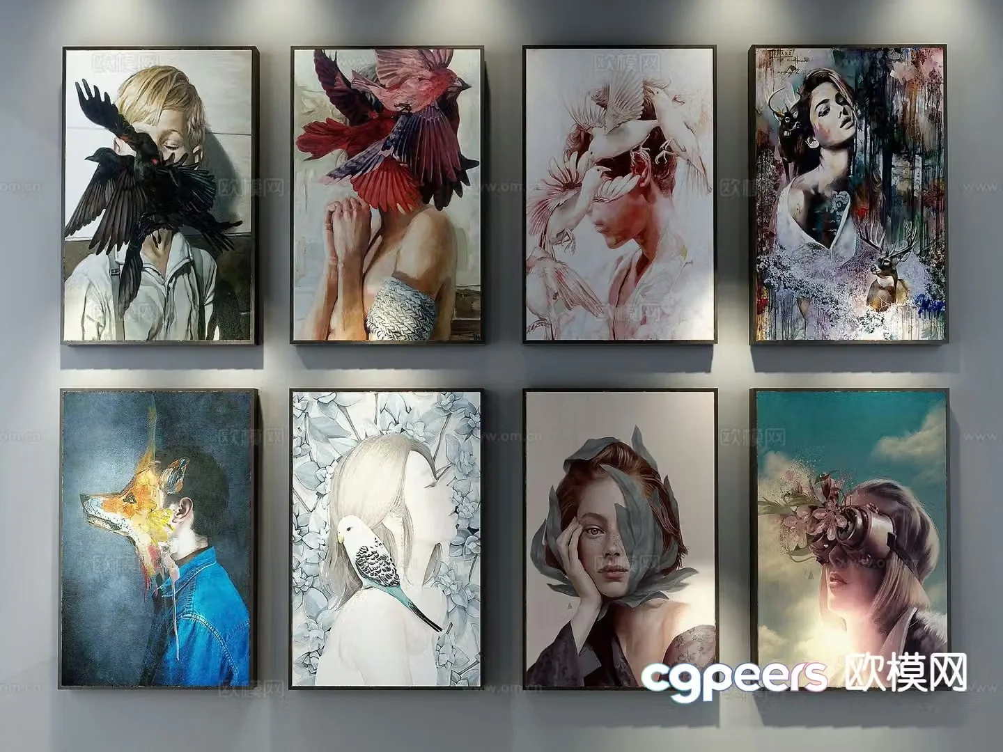 Modern figure painting decorative painting 3d model