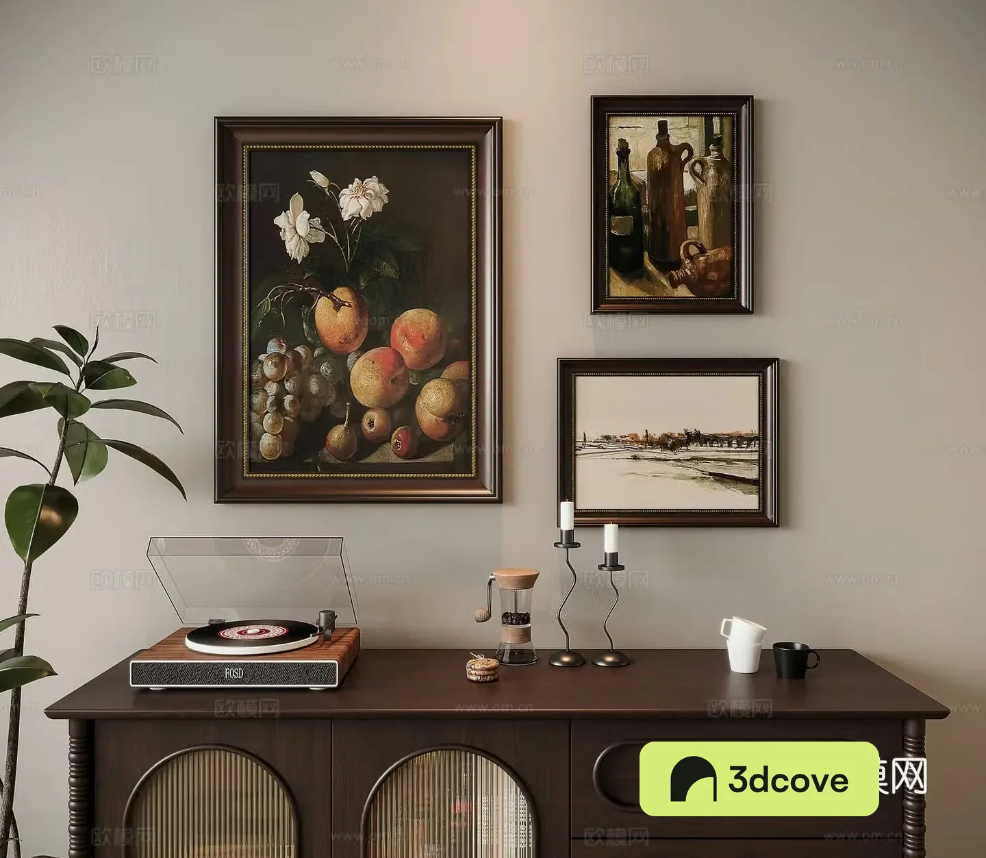 American retro combination painting hanging painting record machine ornament