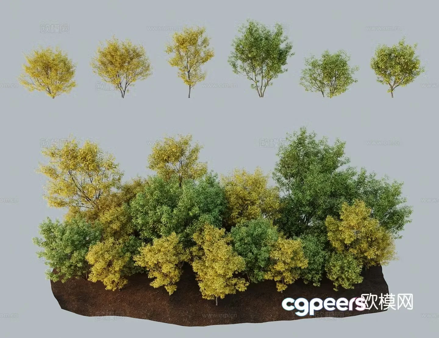 Modern tree landscape tree golden leaf elderberry wood capsule skewer live seven-leaf yellow thorn 3D model