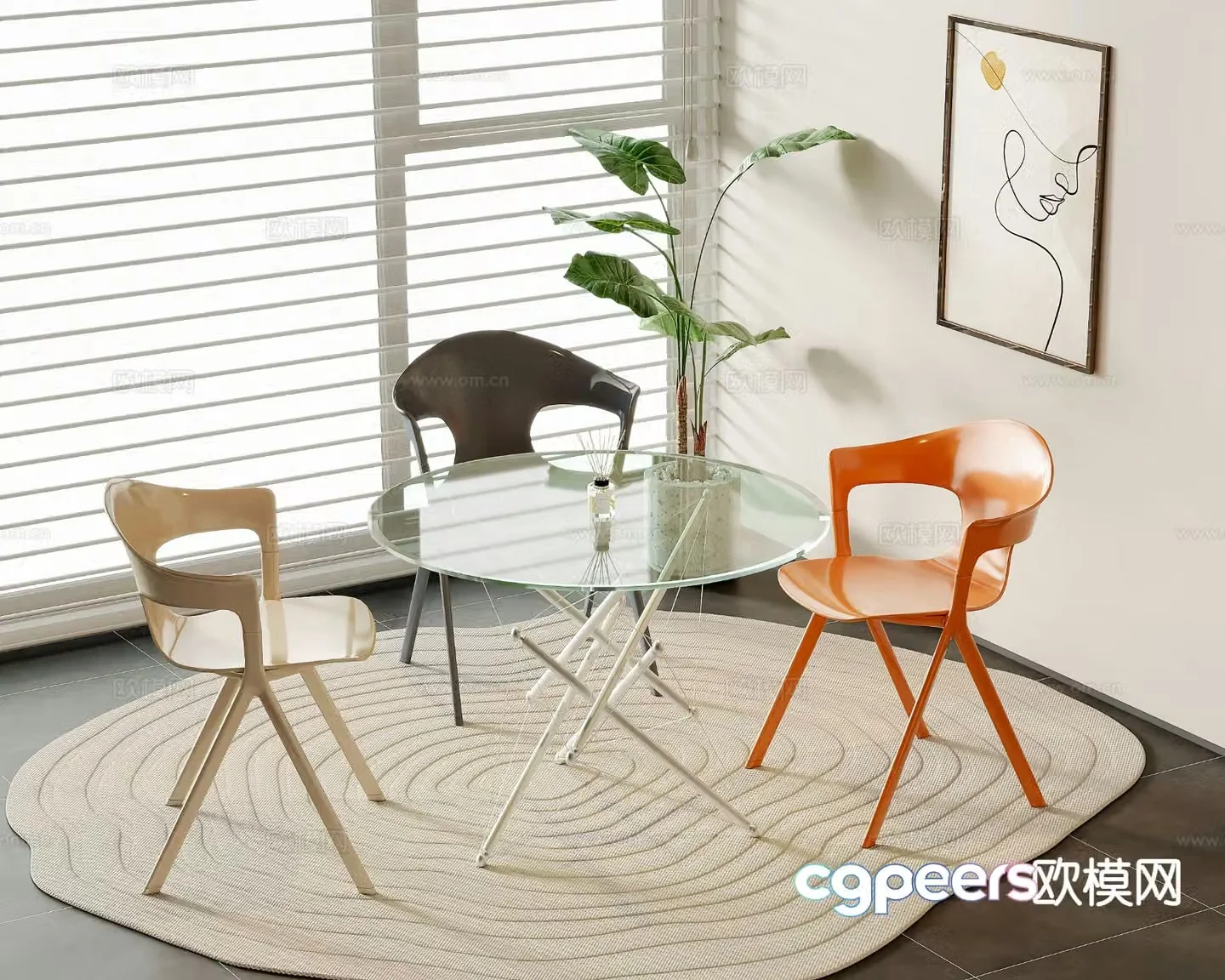 Modern casual table and chair negotiation table and chair 3D model