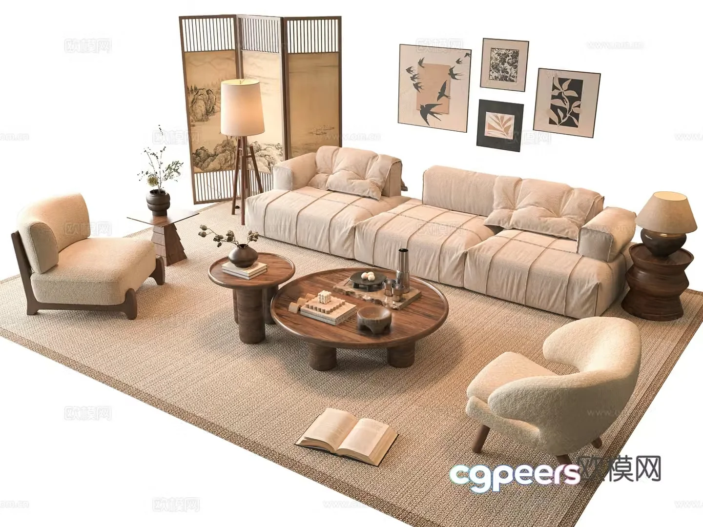 Middle-aged sofa combination 3D model