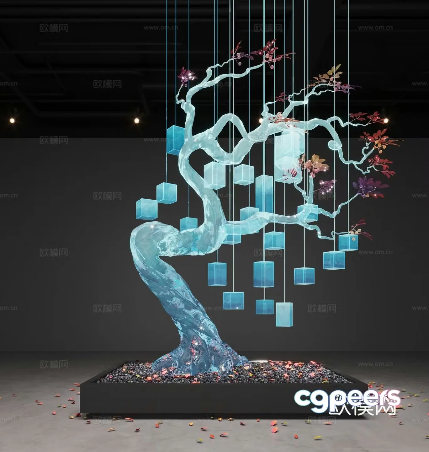 Modern glass art installation 3d model