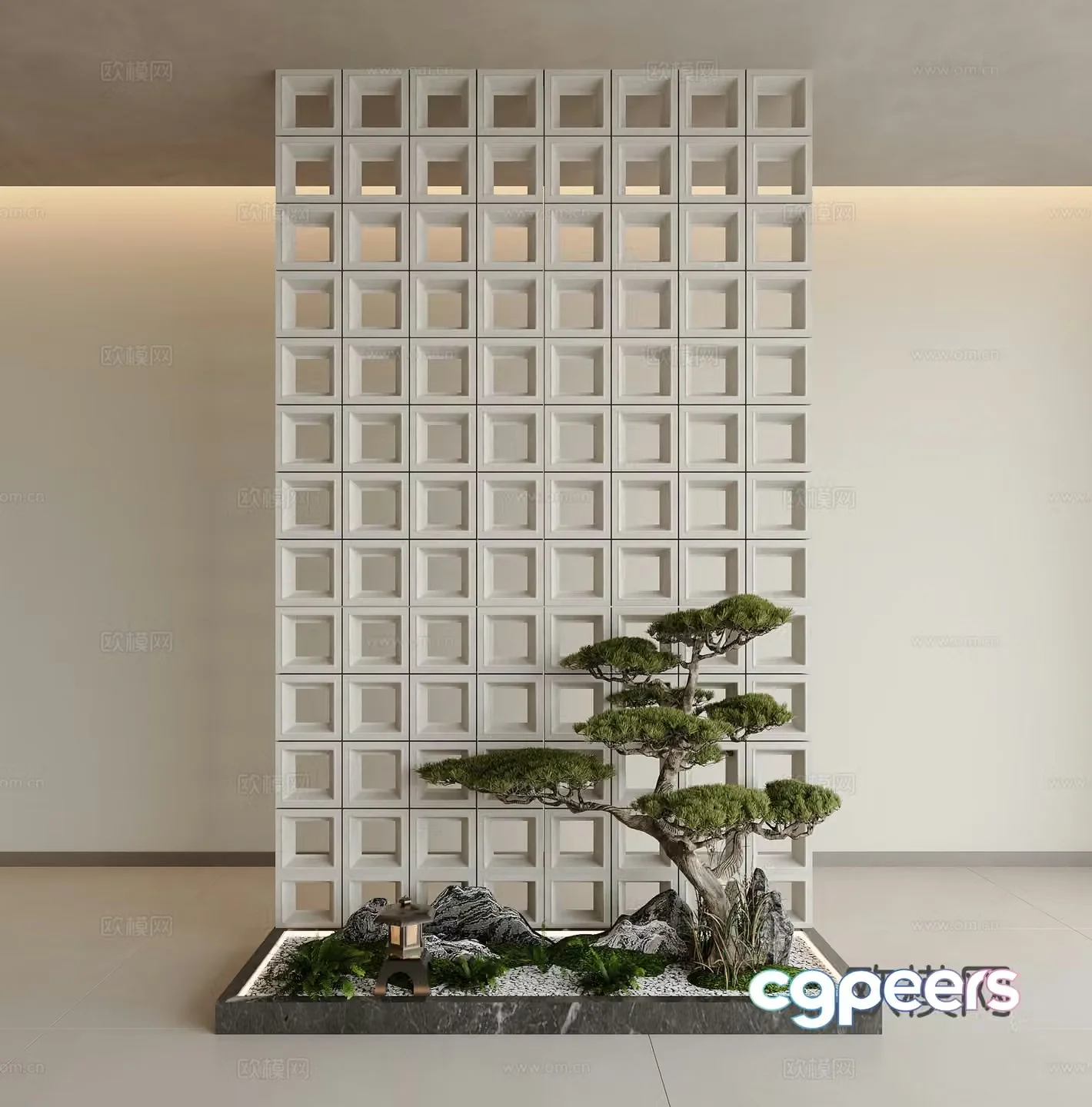 New Chinese style interior landscape patio interior landscape entrance landscape stair landscape hollow cement brick 3D model