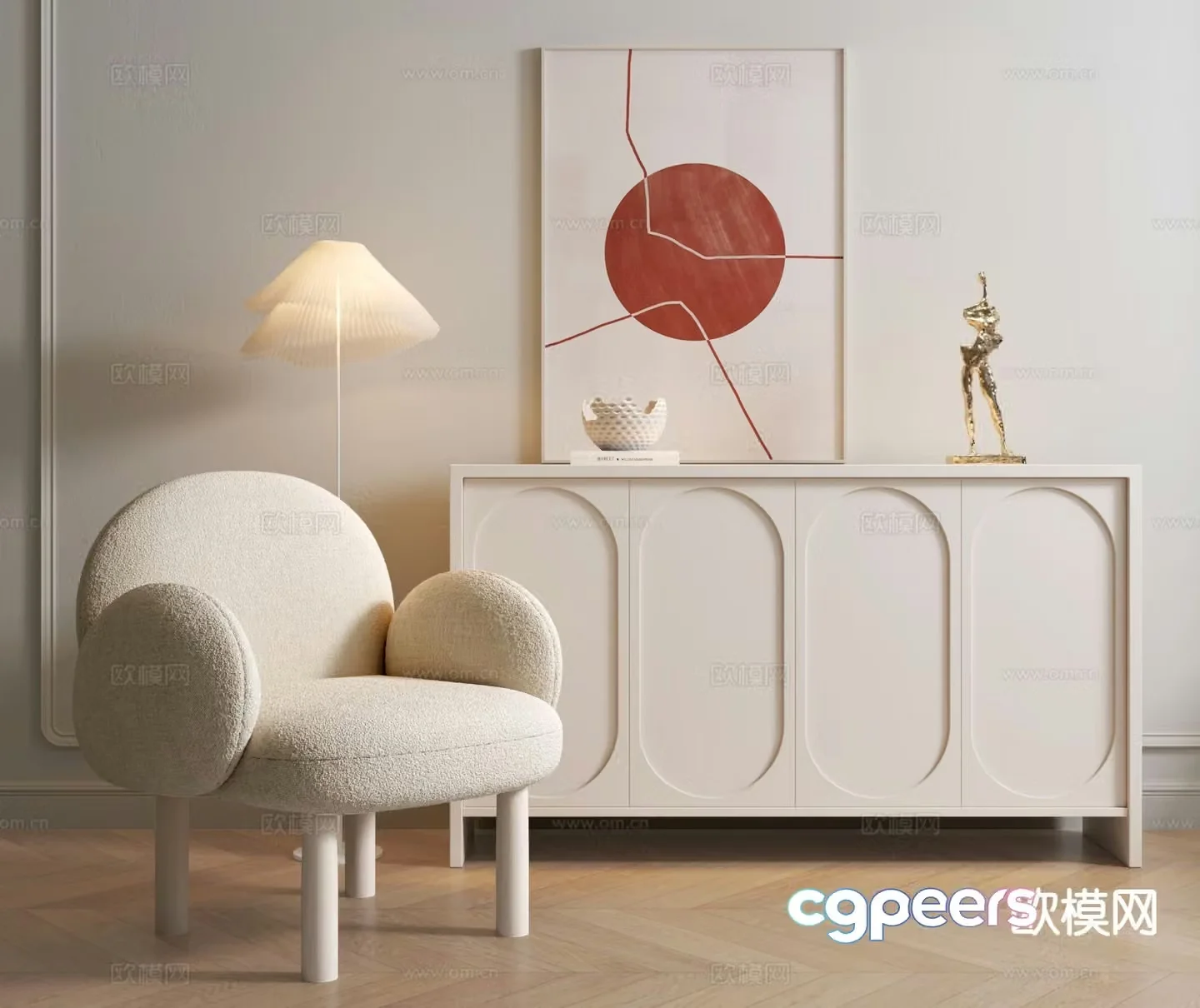 Cream style chair leisure chair 3d model