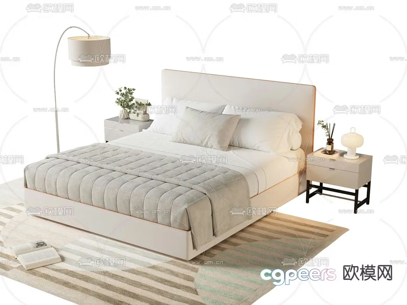 Cream style double bed 3d model
