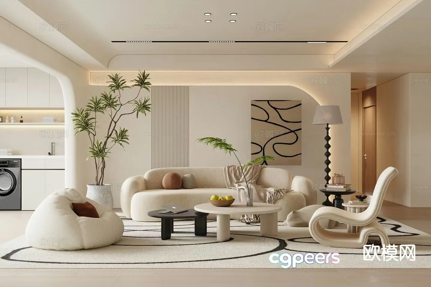Cream style living room 3d model