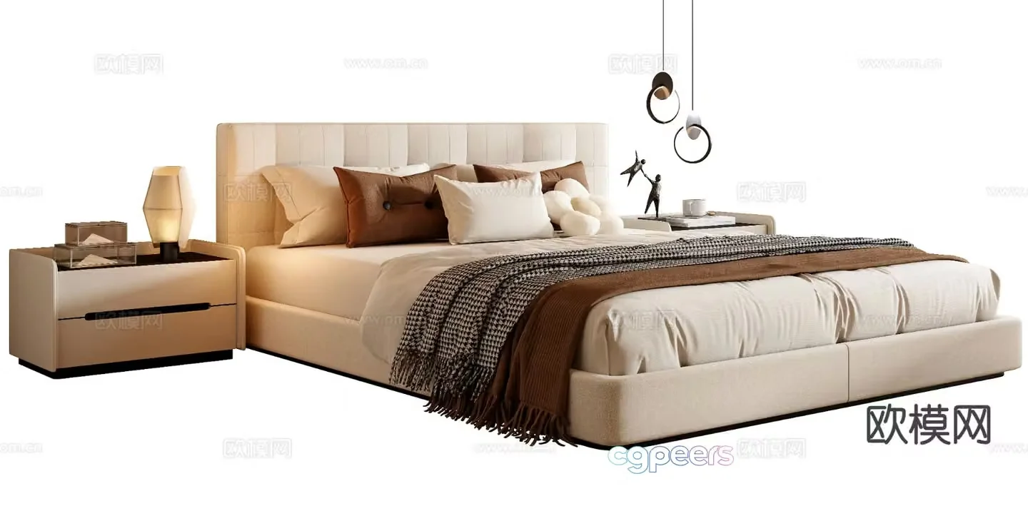 Cream style double bed 3d model